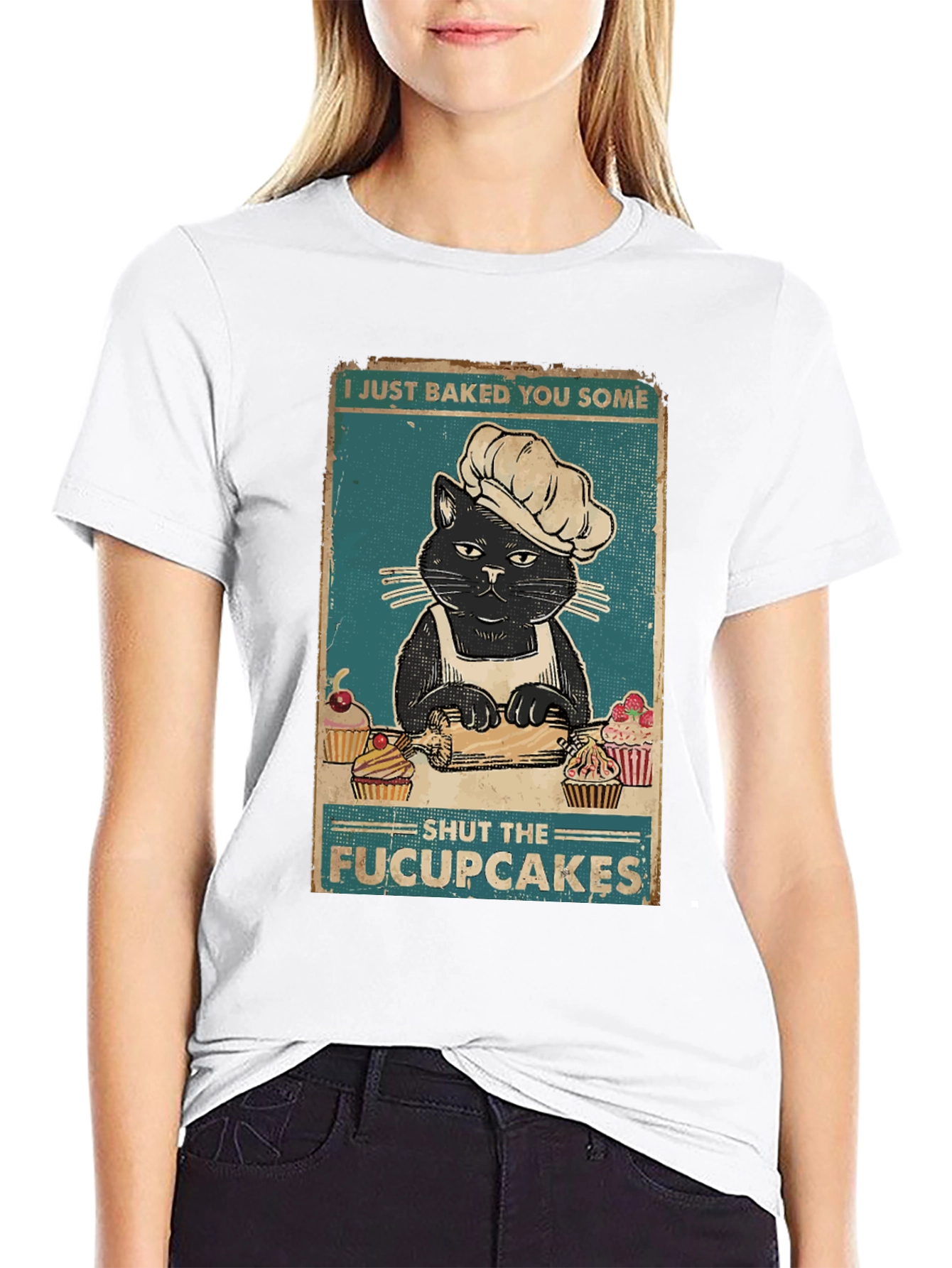 Black Funny Cat Baker T-Shirt - Shut the Fucupcakes! view 9