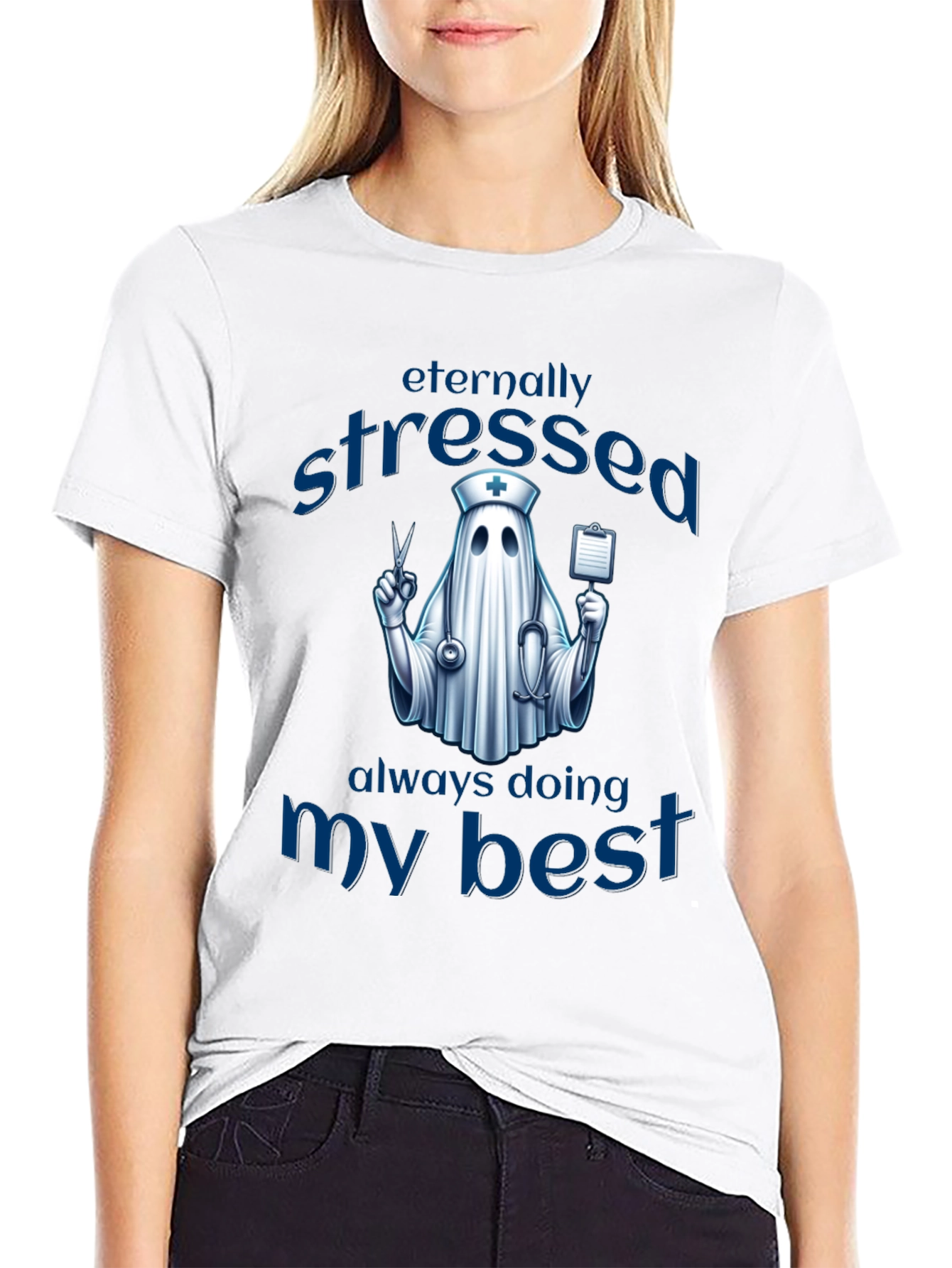 Black Eternally Stressed Nurse Ghost T-Shirt view 9