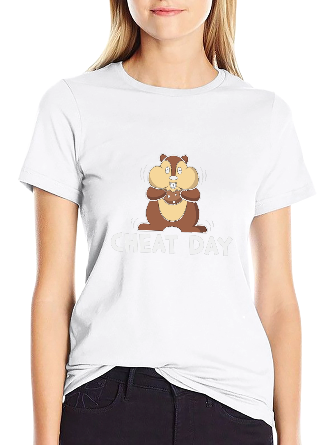 Black Cheat Day T-Shirt with Cartoon Chipmunk view 9