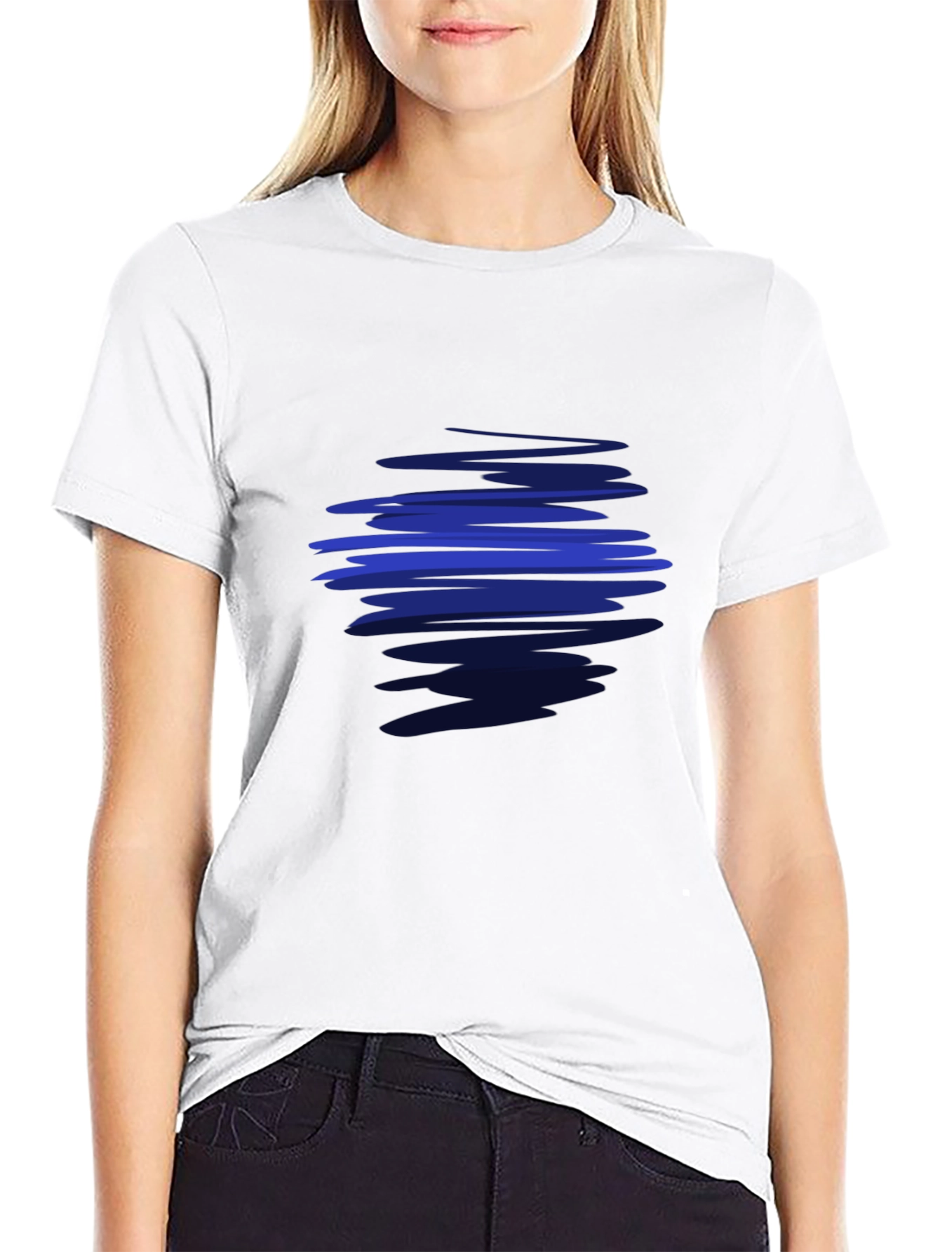Black Abstract Blue Graphic Print Black T-Shirt view 9