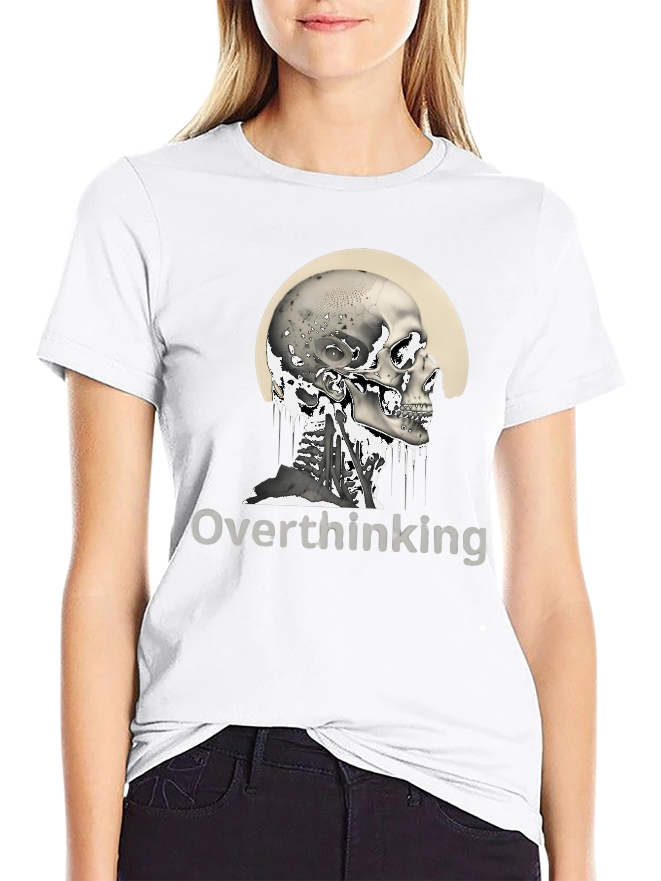 Black Overthinking Skull Graphic T-Shirt - Unisex Black Tee view 9