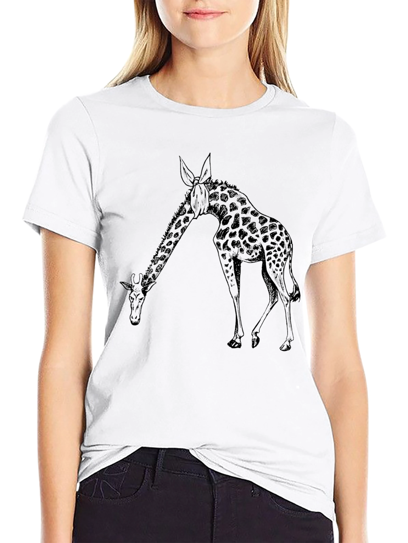 Black Men's Giraffe Graphic Black T-Shirt view 9