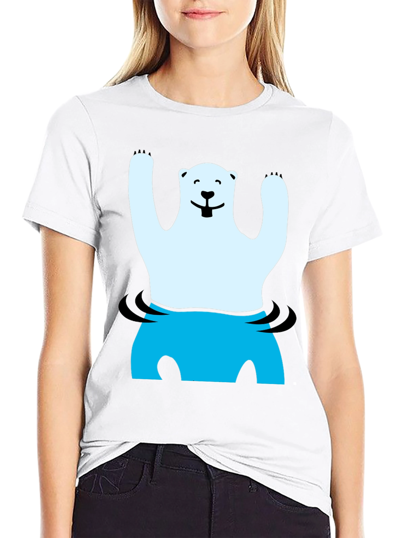 Black Polar Bear in Water Graphic Tee view 9