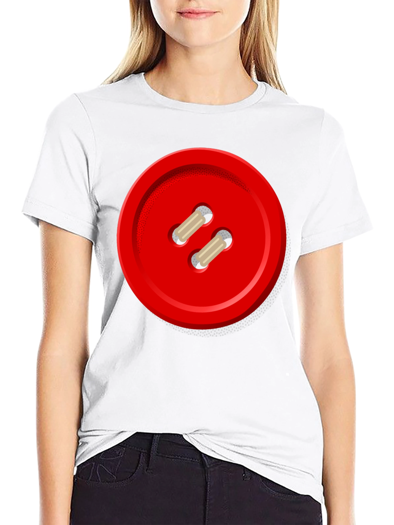 Black Red Button Graphic Tee - Unique Novelty Shirt view 9