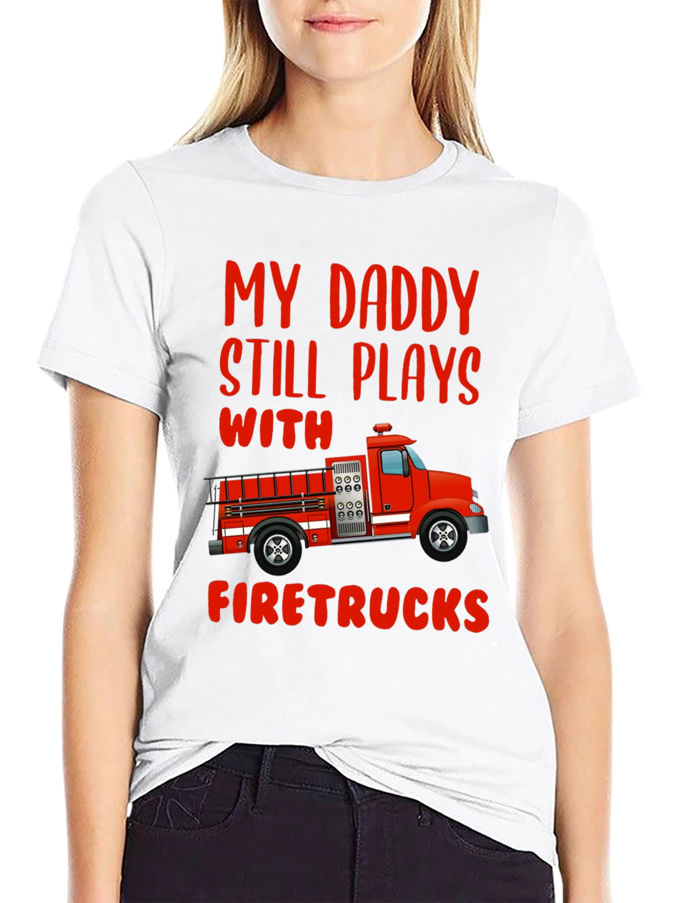 Black Daddy Firetrucks T-Shirt - Gift For Firefighter's Son view 9