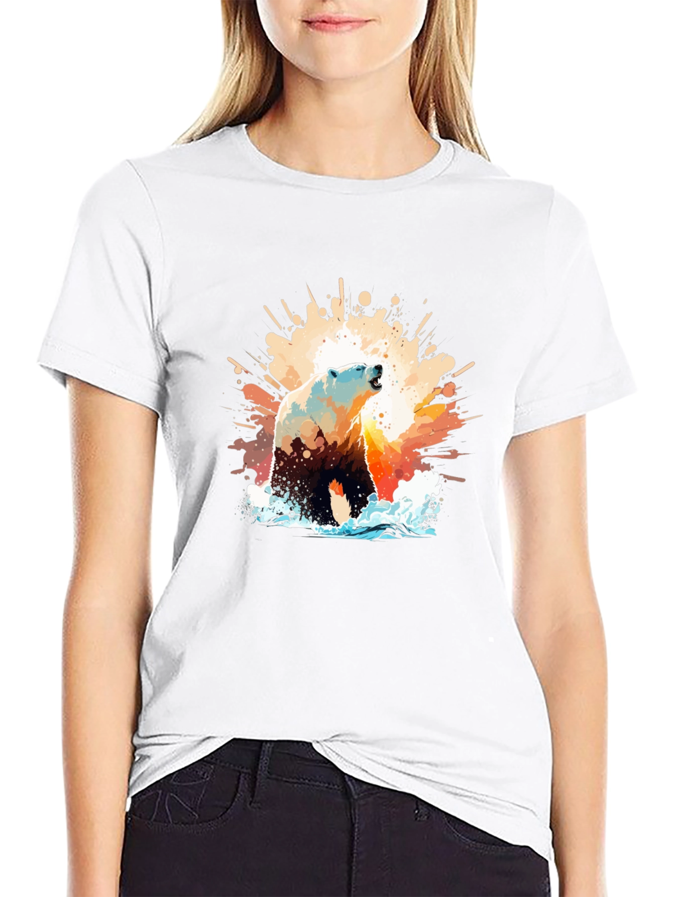 Black Polar Bear Graphic Print Black T-Shirt view 9