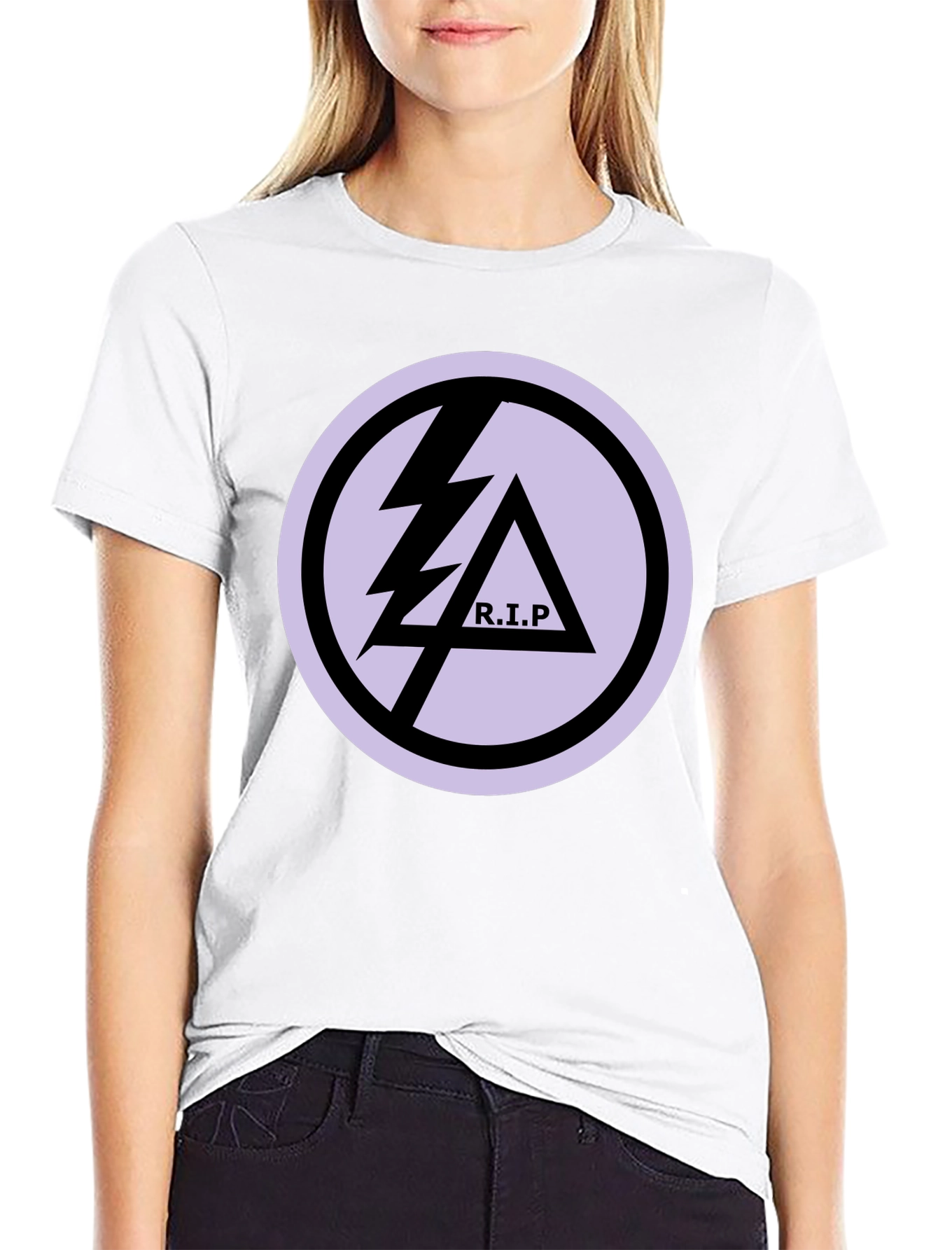 Black Black T-Shirt with R.I.P Lightning Bolt Graphic Print view 9
