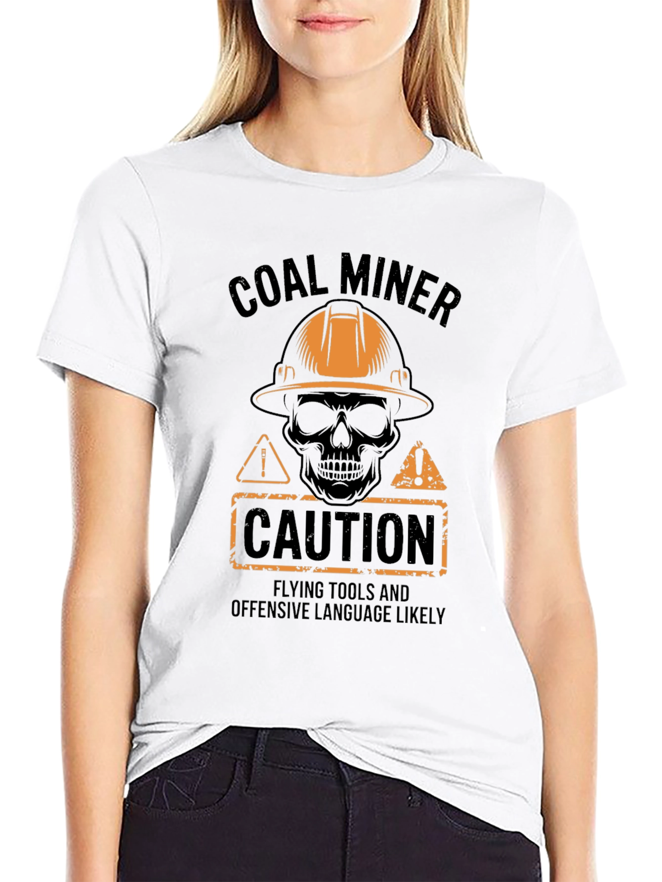 Black Coal Miner Caution Graphic Tee - Funny Work Shirt view 9