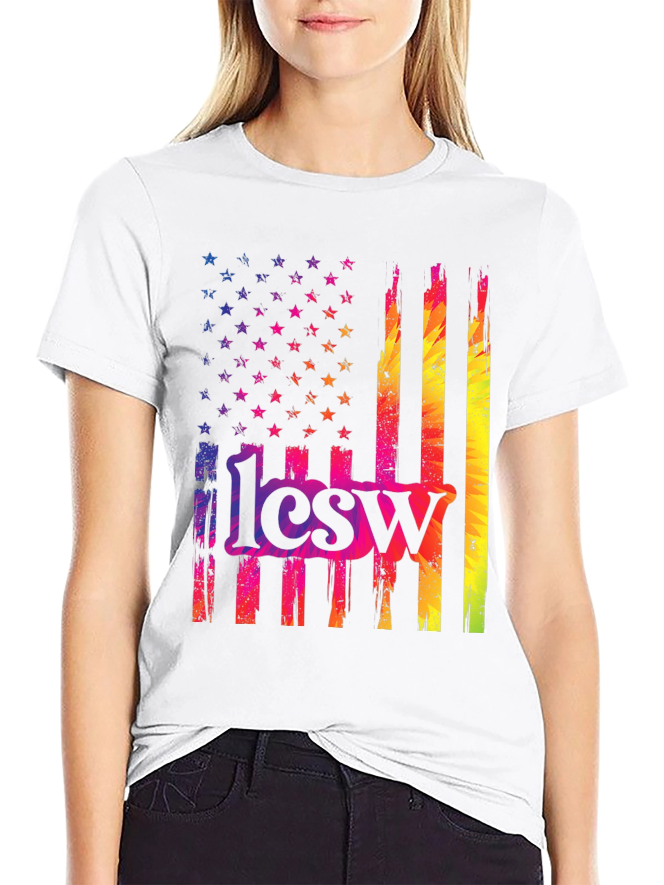 Black Rainbow American Flag 1lcsw T-Shirt view 9