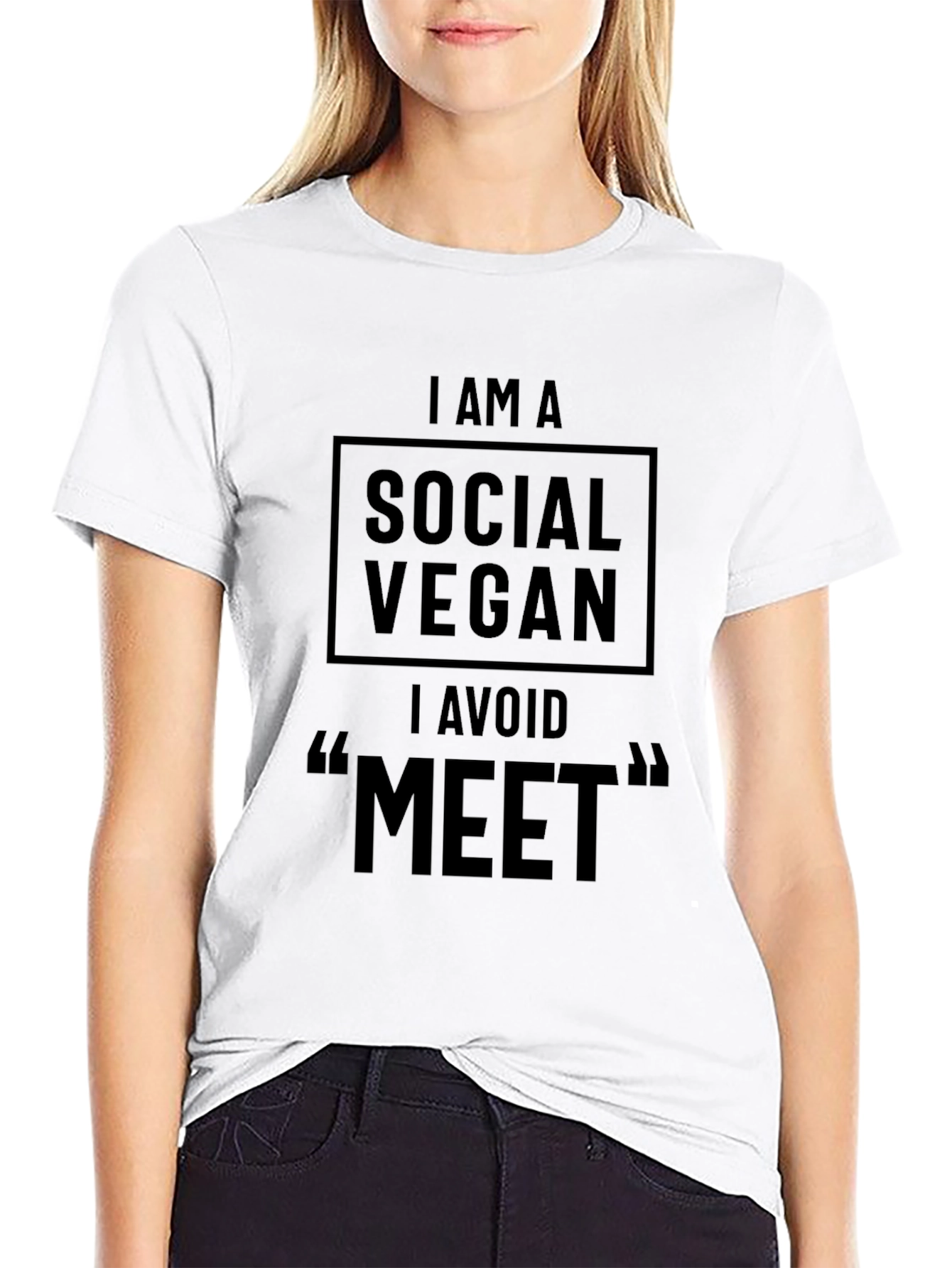 Black Social Vegan Tee: Avoid the "Meet" Funny Graphic T-Shirt view 9