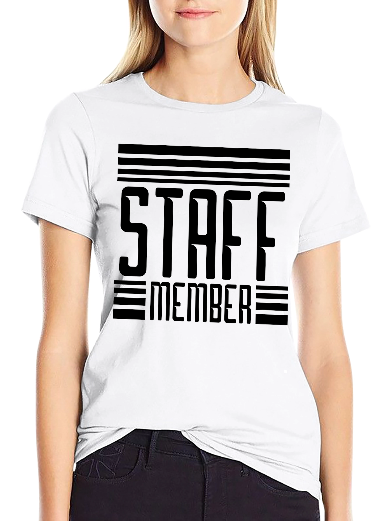 Black Staff Member Graphic T-Shirt - Black Crew Neck Tee view 9