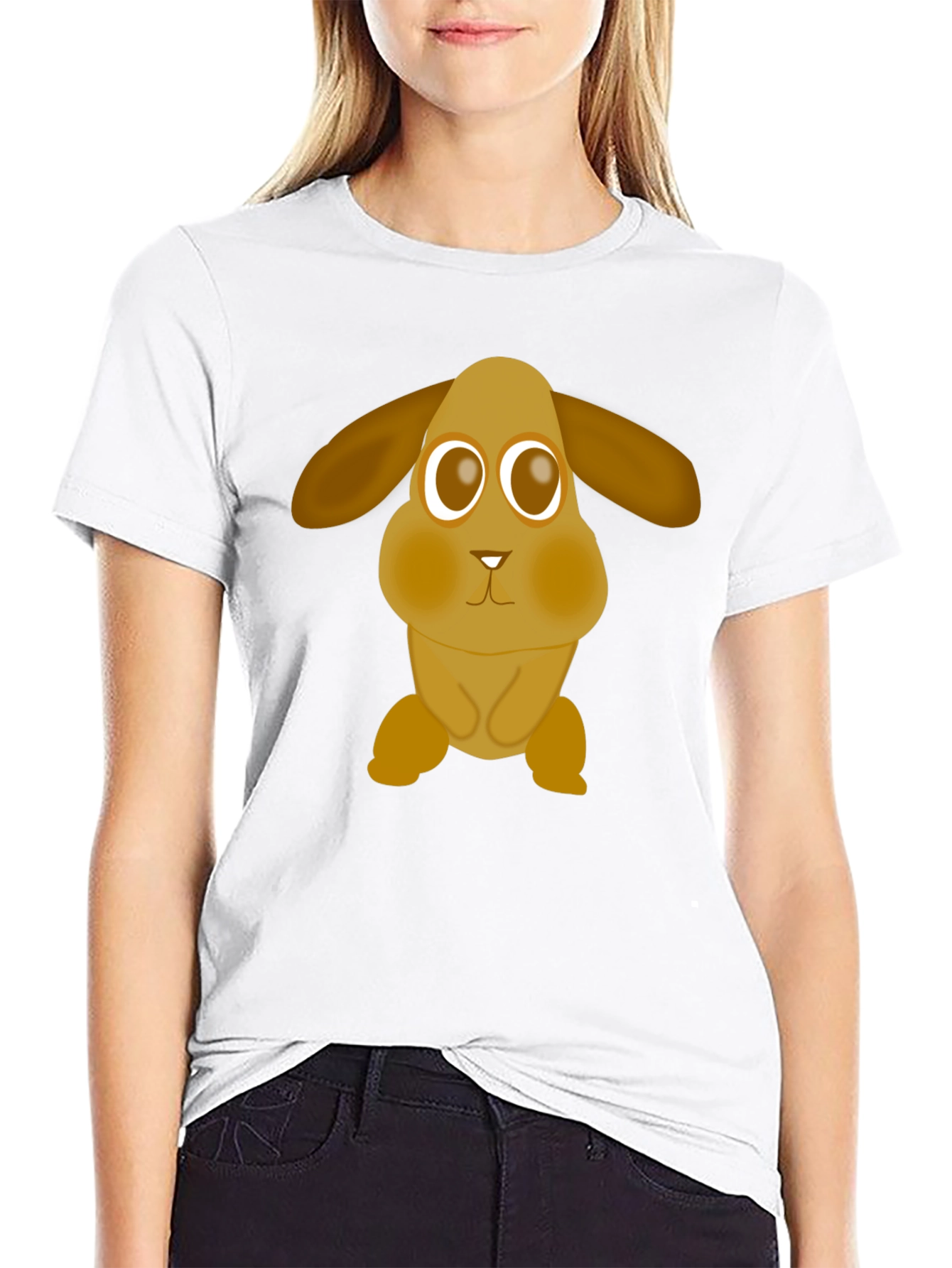 Black Cute Cartoon Bunny Graphic Tee - Soft Cotton Comfort view 9