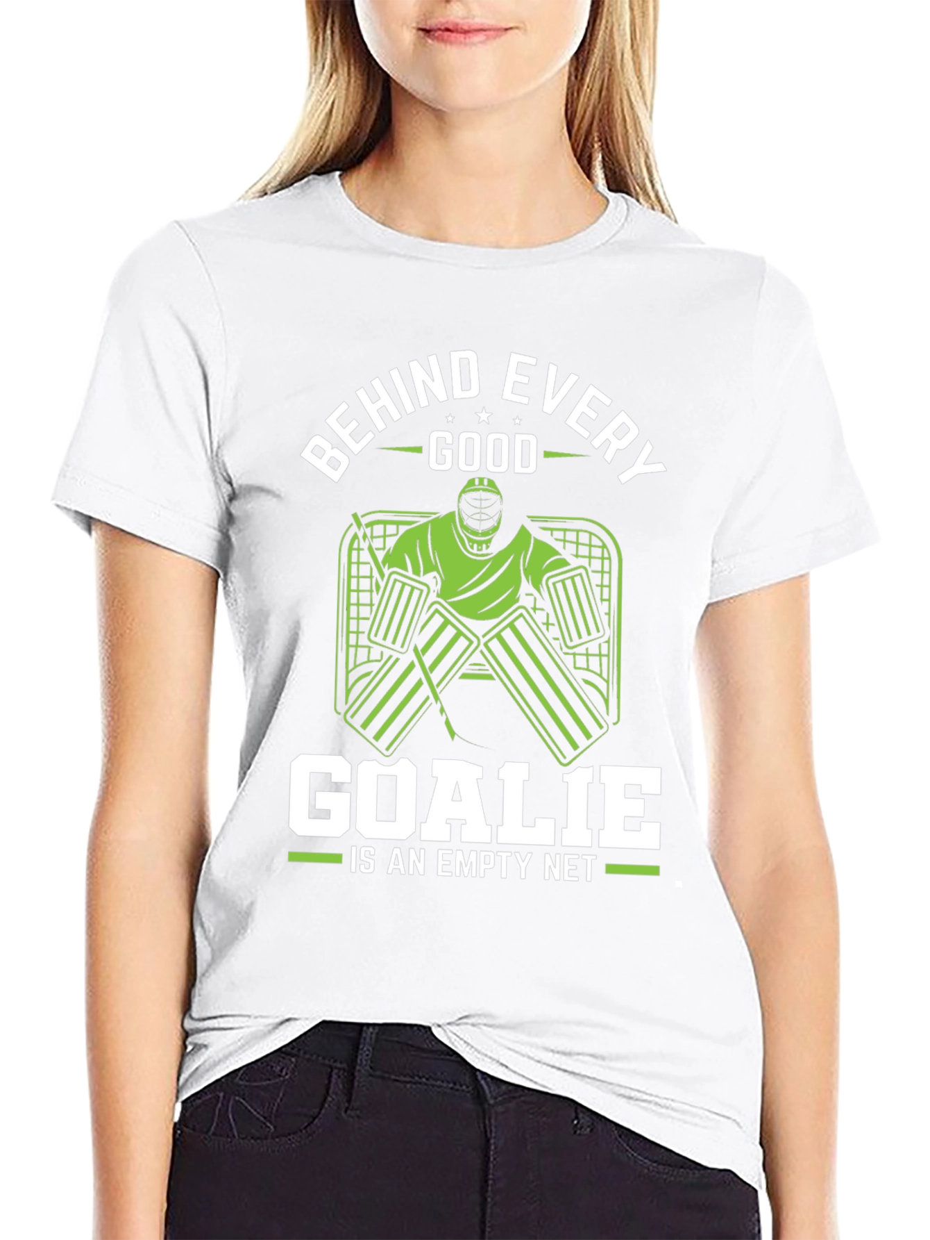Black Funny Hockey Goalie T-Shirt - Behind Every Good Goalie view 9