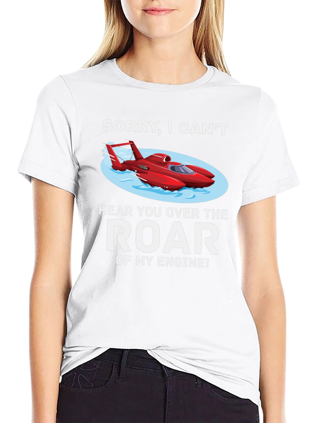 Black Funny Boat Engine T-Shirt - Can't Hear You! view 9