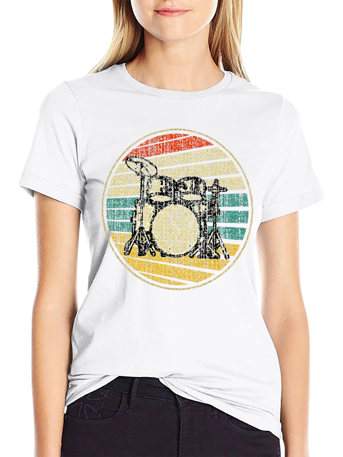 Black Vintage Drum Set T-Shirt - Retro Drummer Tee view 9
