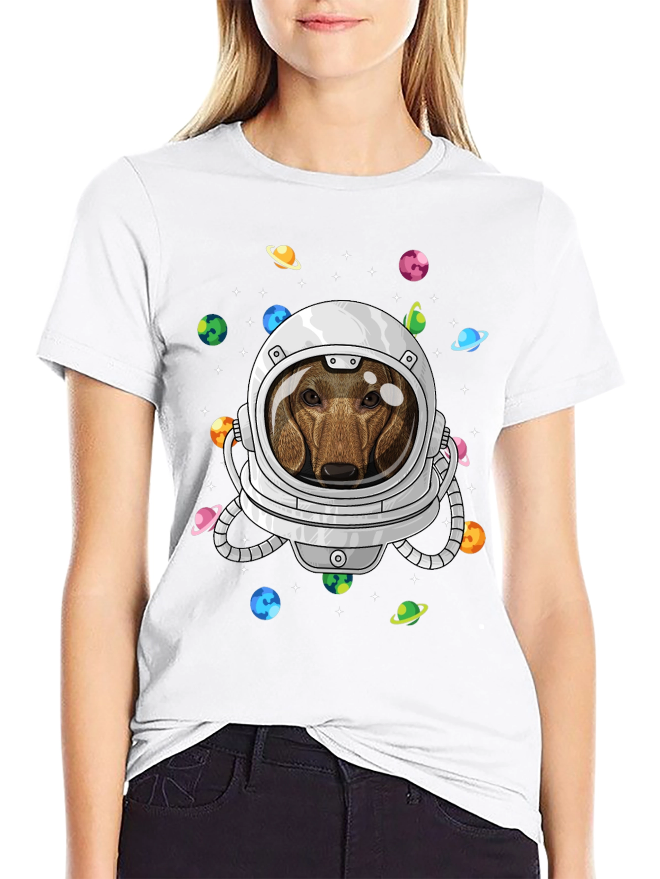 Black Dachshund Astronaut T-Shirt - Space Dog Tee view 9