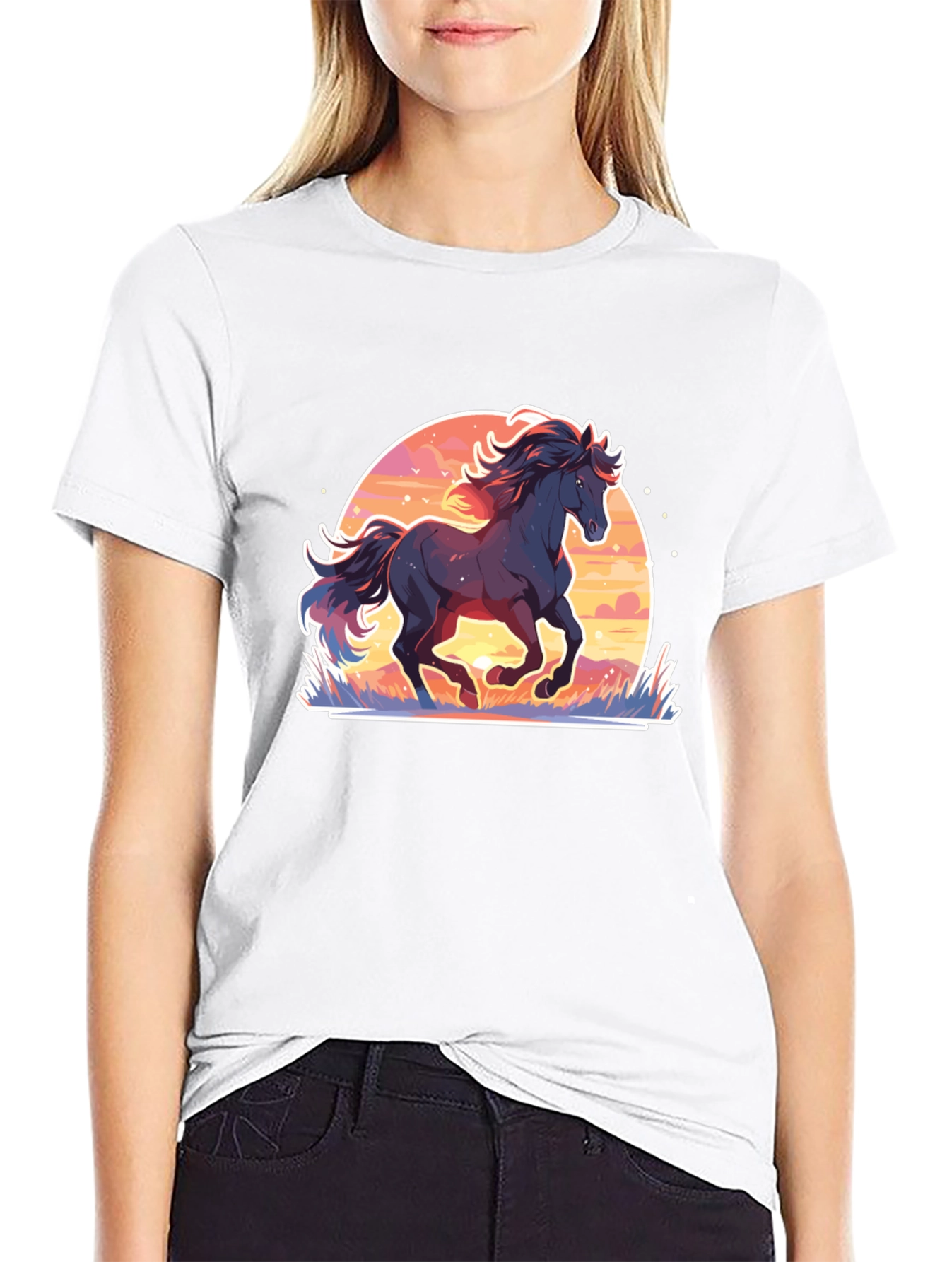 Black Majestic Horse Graphic Tee - Black Cotton Comfort view 9