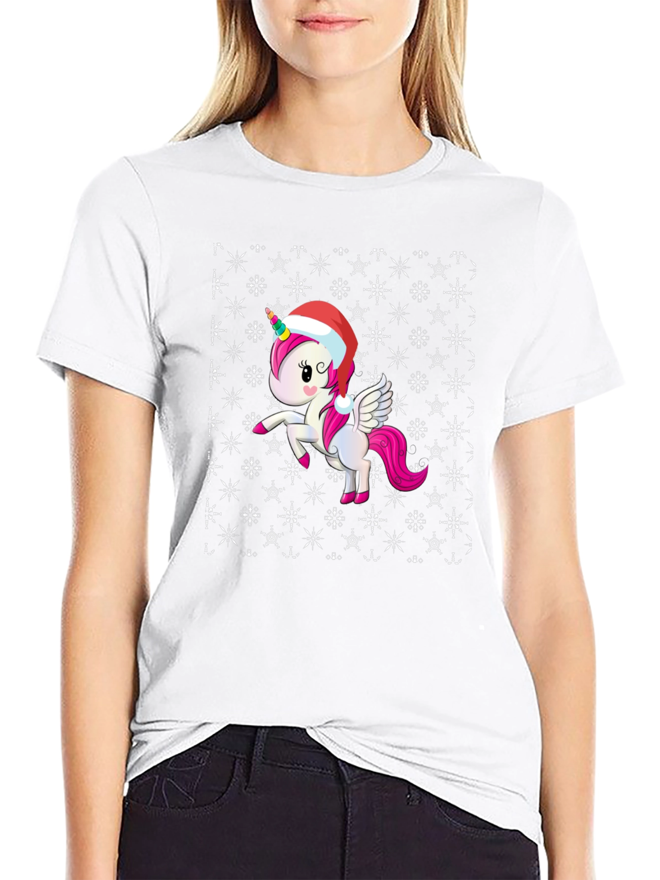 Black Festive Unicorn Christmas T-Shirt view 9