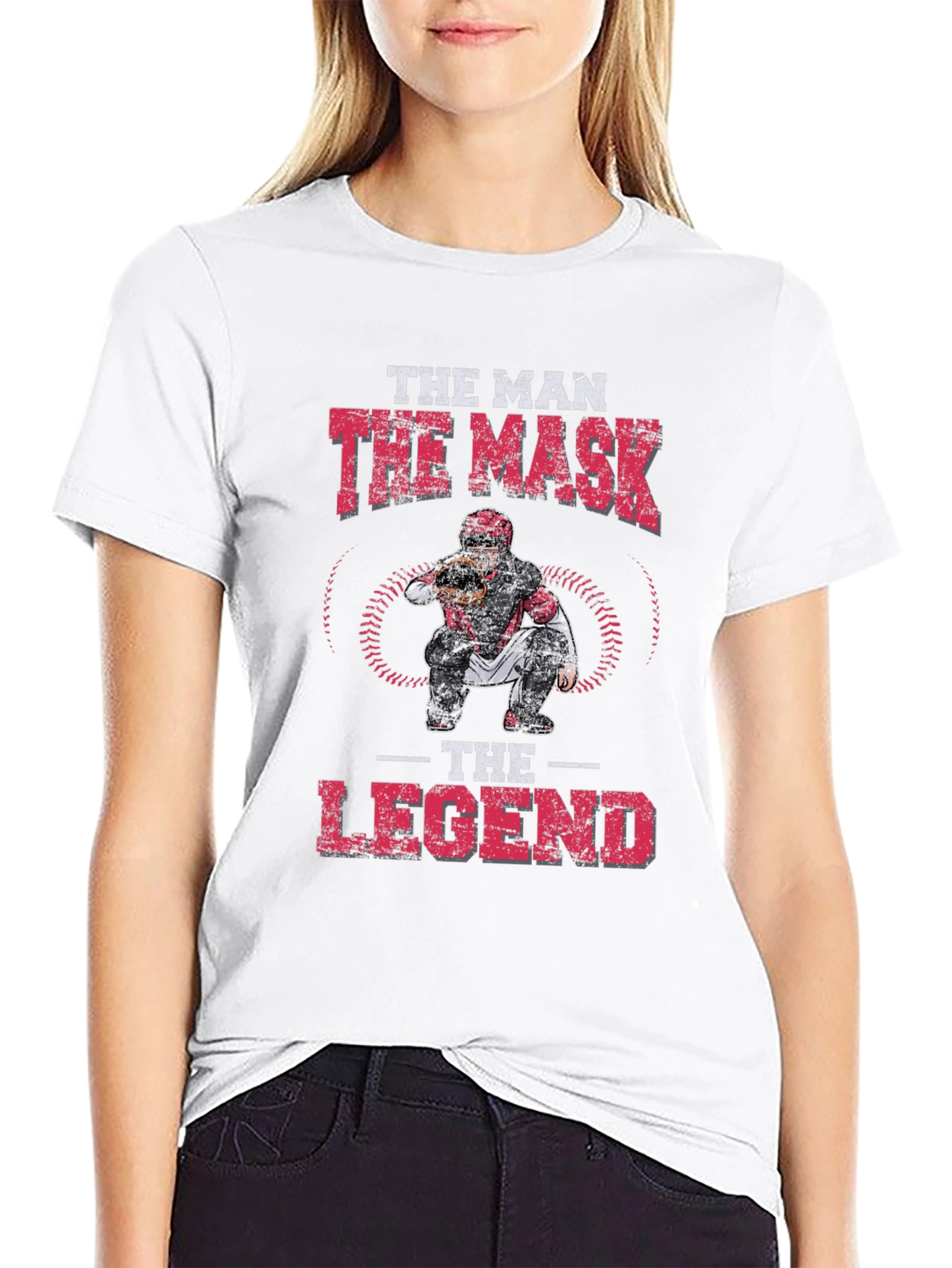Black The Man, The Mask, The Legend Baseball Catcher Graphic Tee view 9