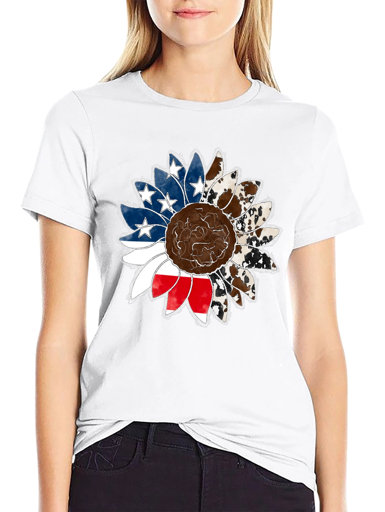 Black American Flag Sunflower Graphic Tee view 9