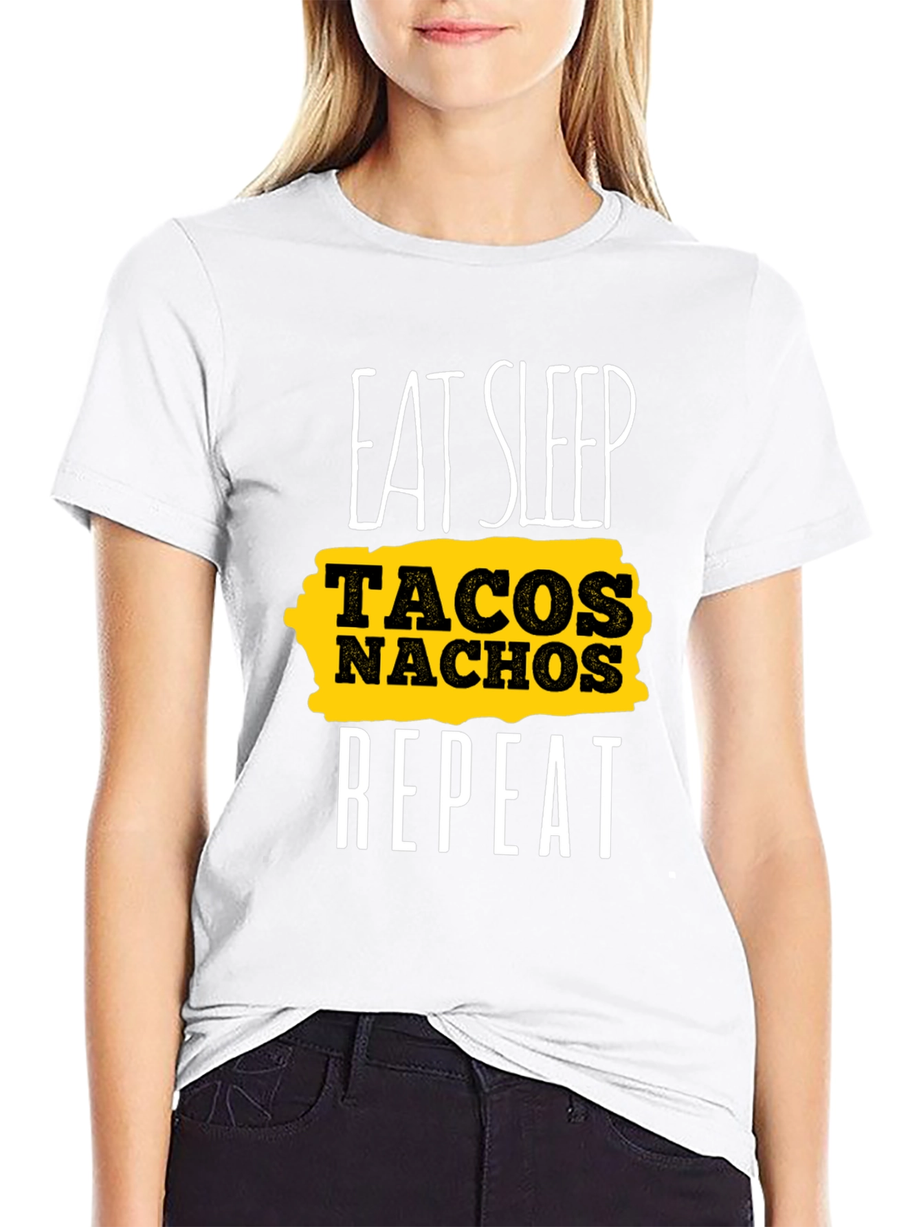 Black Eat Sleep Tacos Nachos Repeat Black Graphic Tee view 9