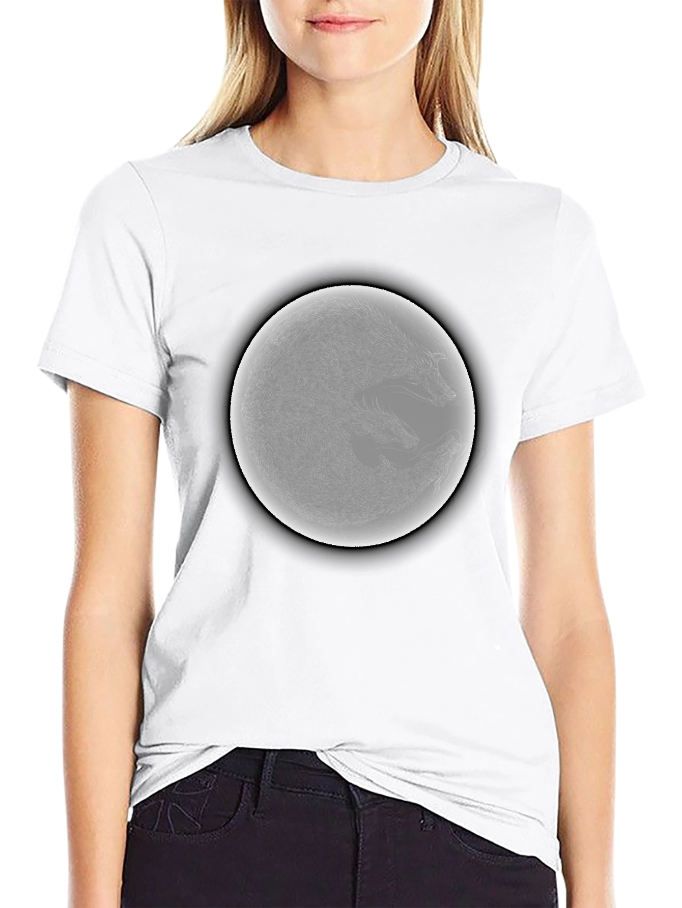 Black Yin Yang Wolf Graphic Black T-Shirt view 9