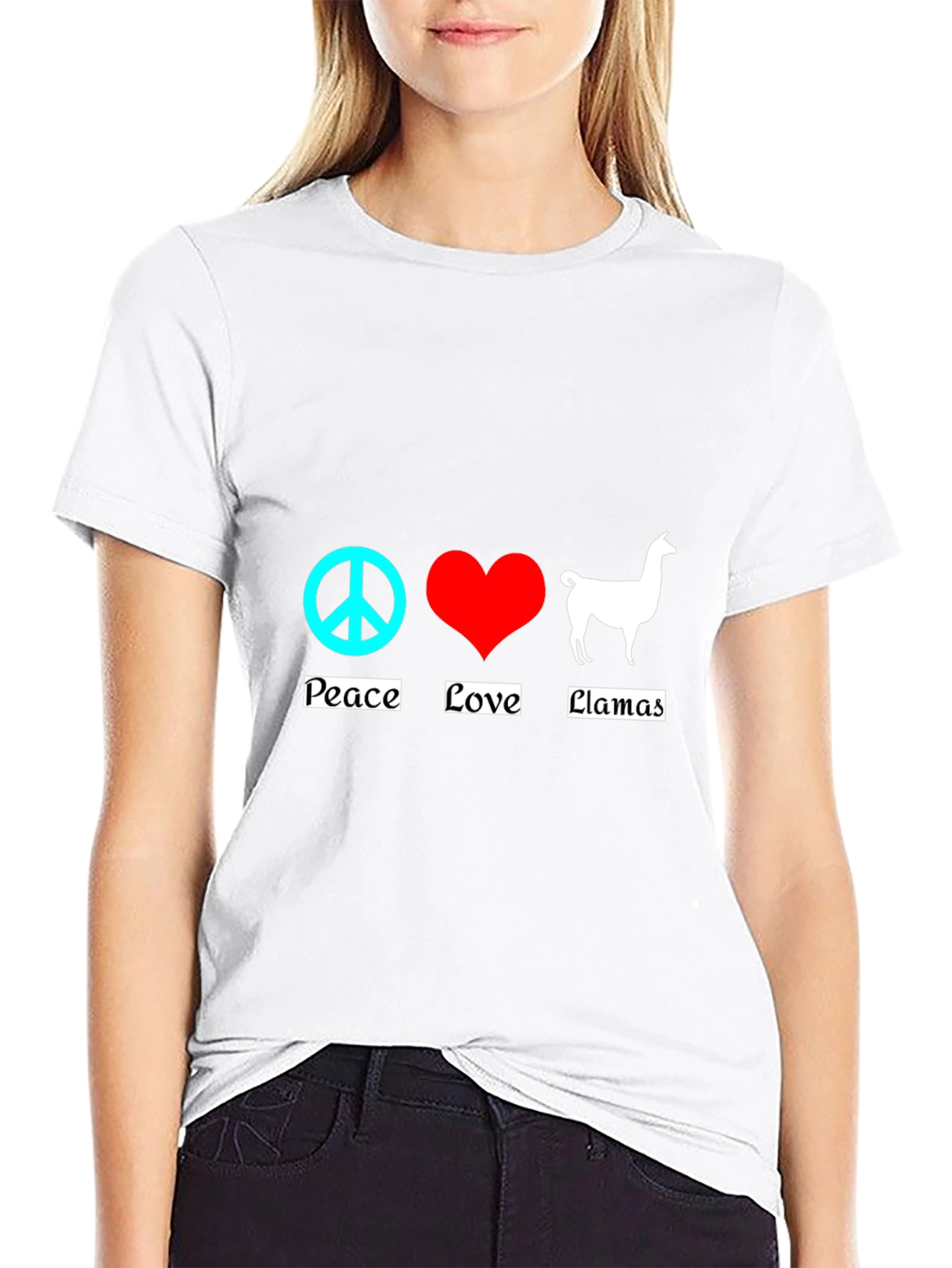 Black Peace Love Llamas T-Shirt - Black Cotton Tee view 9