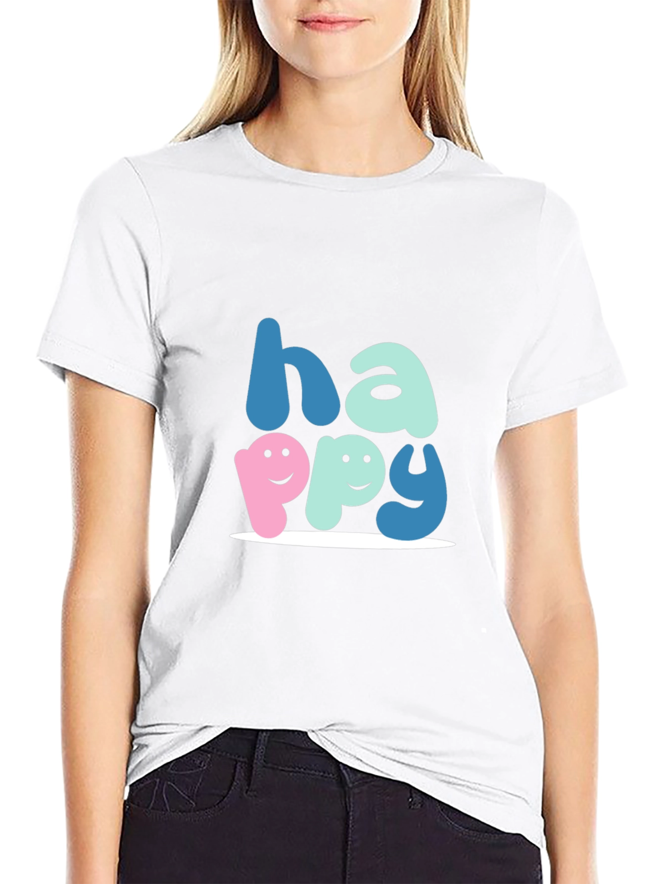 Black Happy Graphic Tee - Soft Cotton Blend, Unisex Fit view 9