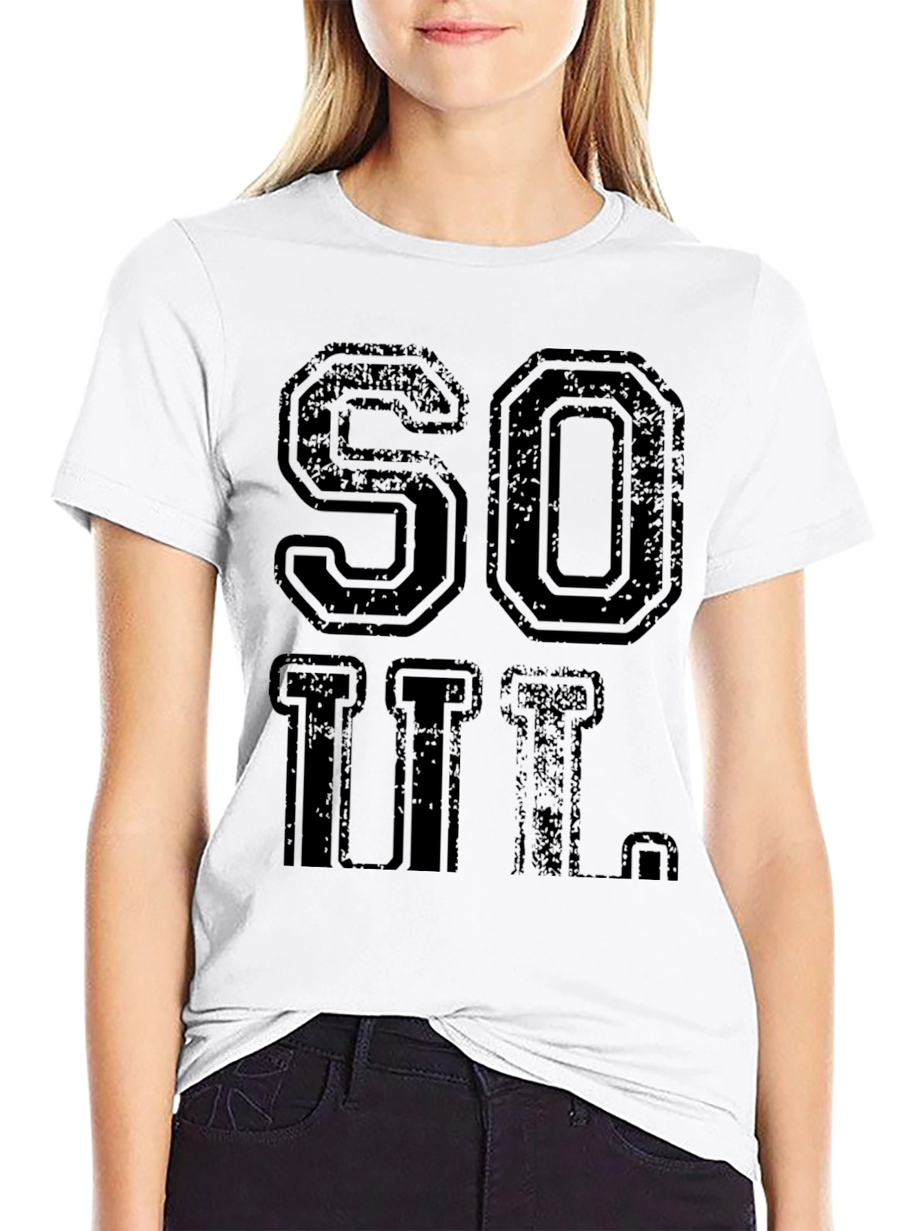 Black Vintage Style SOUL Black Graphic T-Shirt view 9