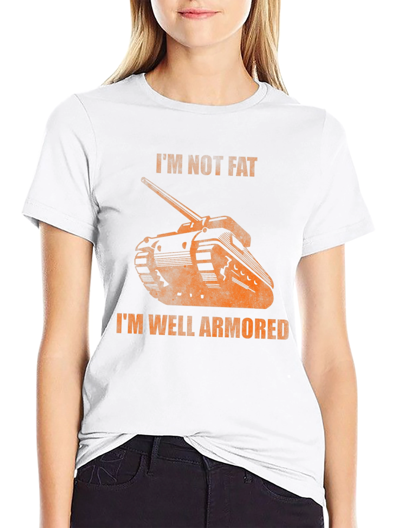 Black Funny Tank Graphic T-Shirt: I'm Not Fat, I'm Well Armored view 9