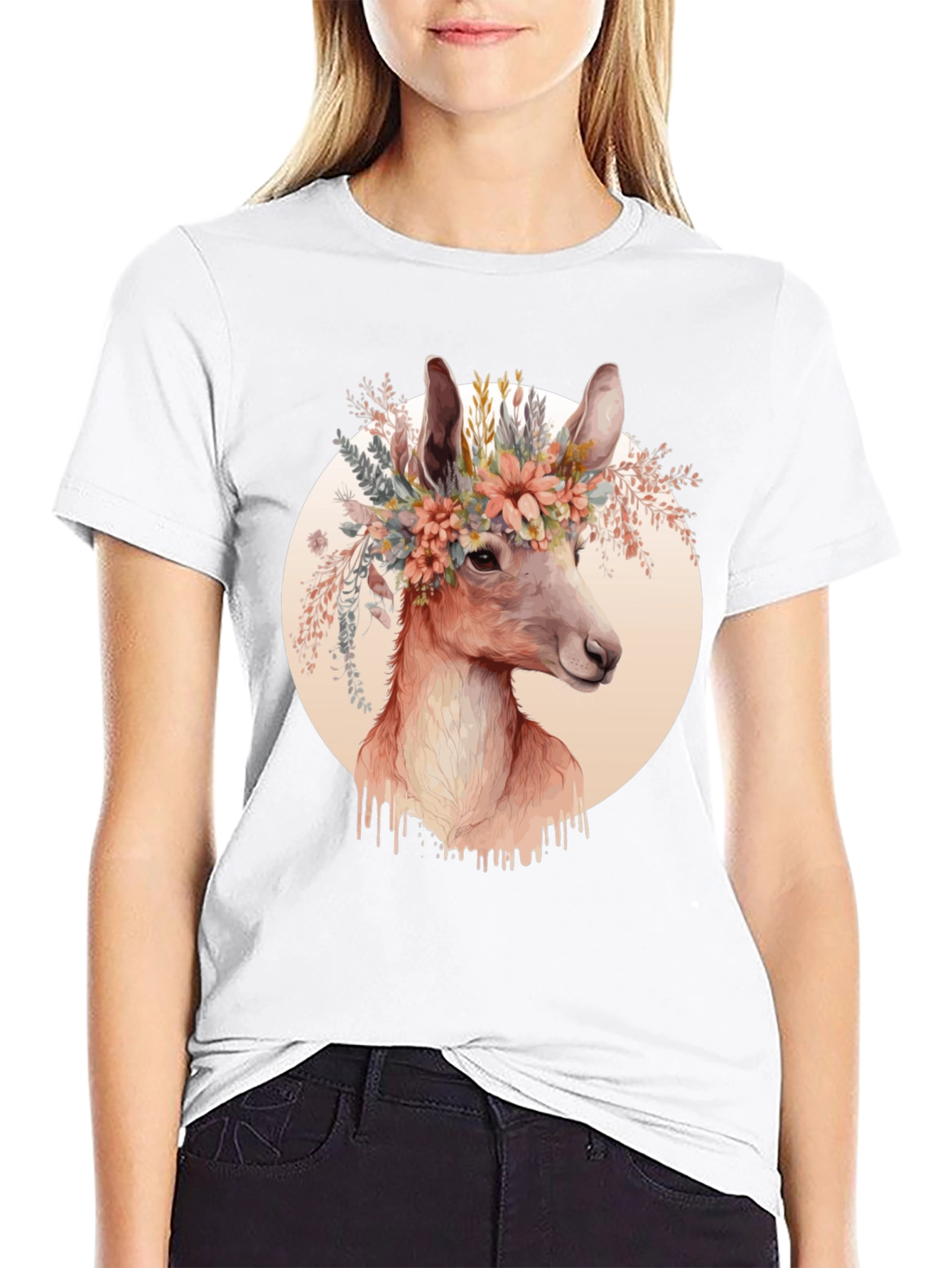 Black Floral Deer Graphic Tee - Trendy Unisex Shirt view 9