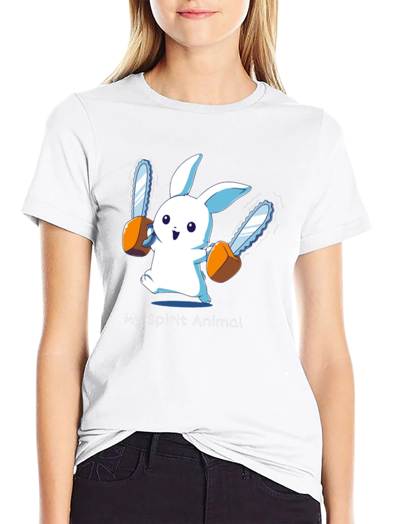 Black My Spirit Animal Chainsaw Bunny Graphic Tee view 9