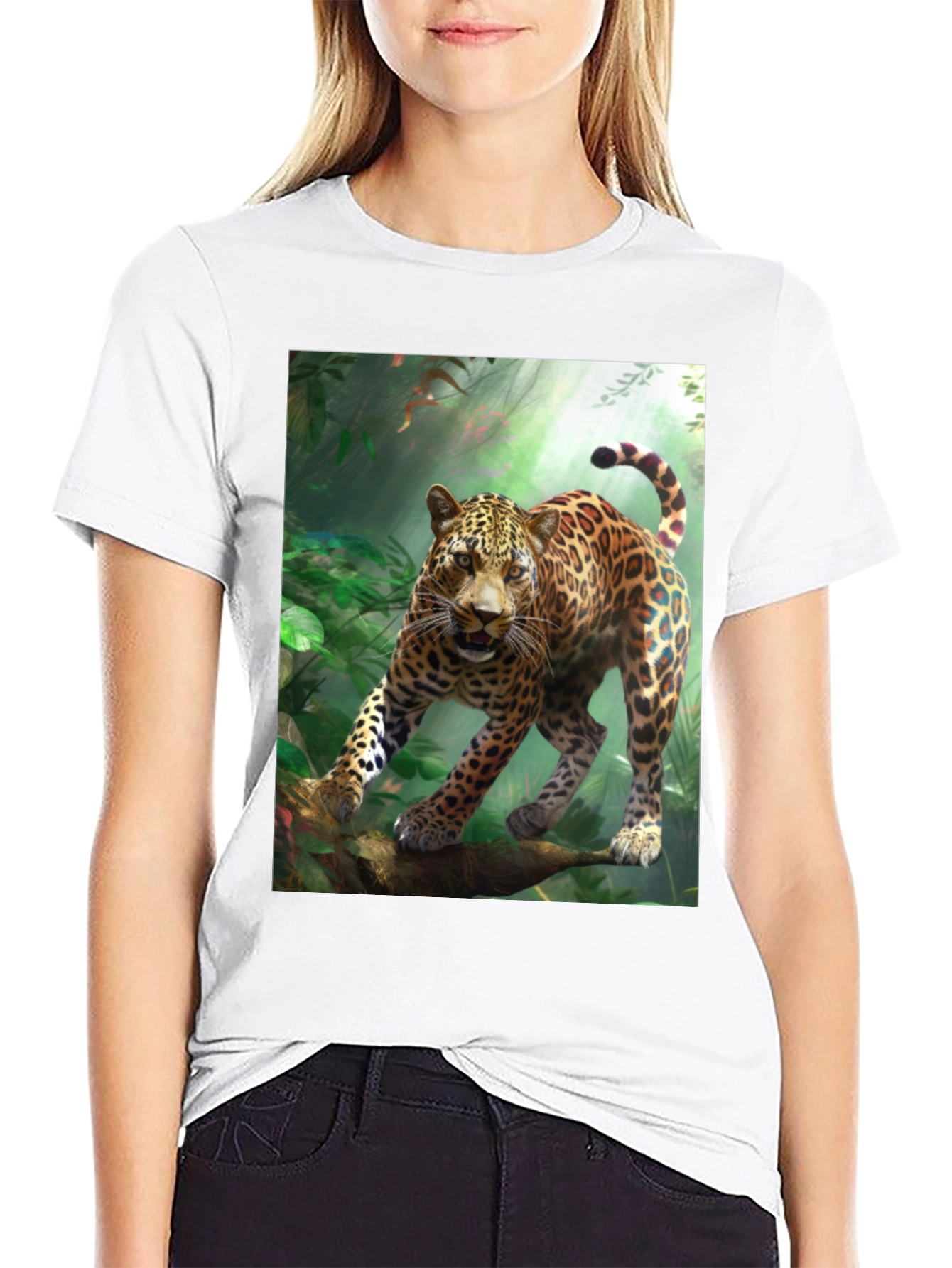 Black Leopard Jungle Graphic Tee - Wild Animal Print view 9