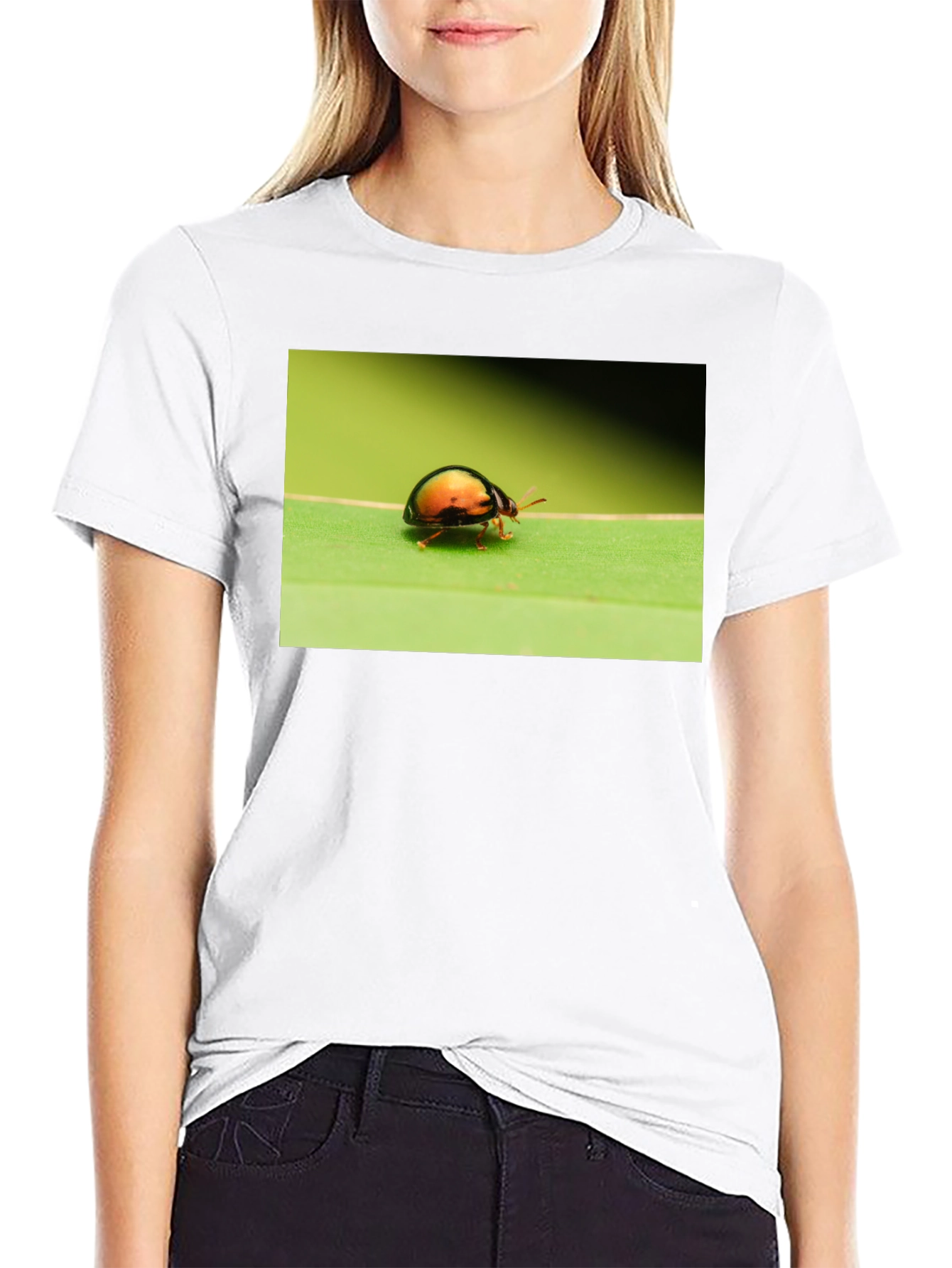 Black Bug on Leaf Graphic Tee - Black Unisex T-Shirt view 9