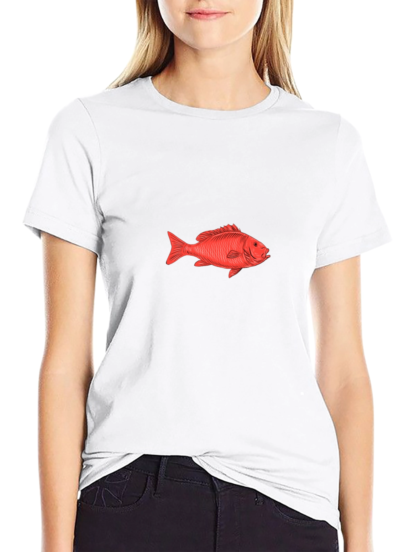 Black Red Fish Graphic Tee - Black Cotton T-Shirt view 9
