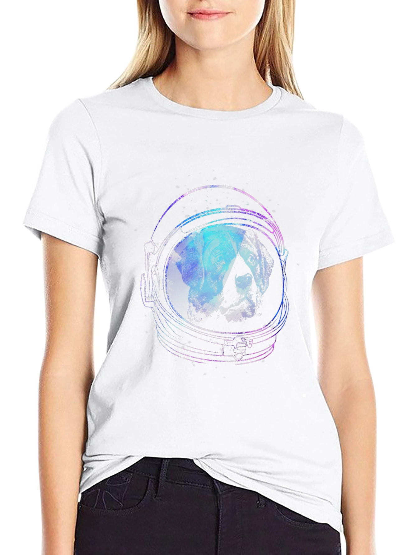 Black Astronaut Dog Graphic Tee - Black Cotton T-Shirt view 9