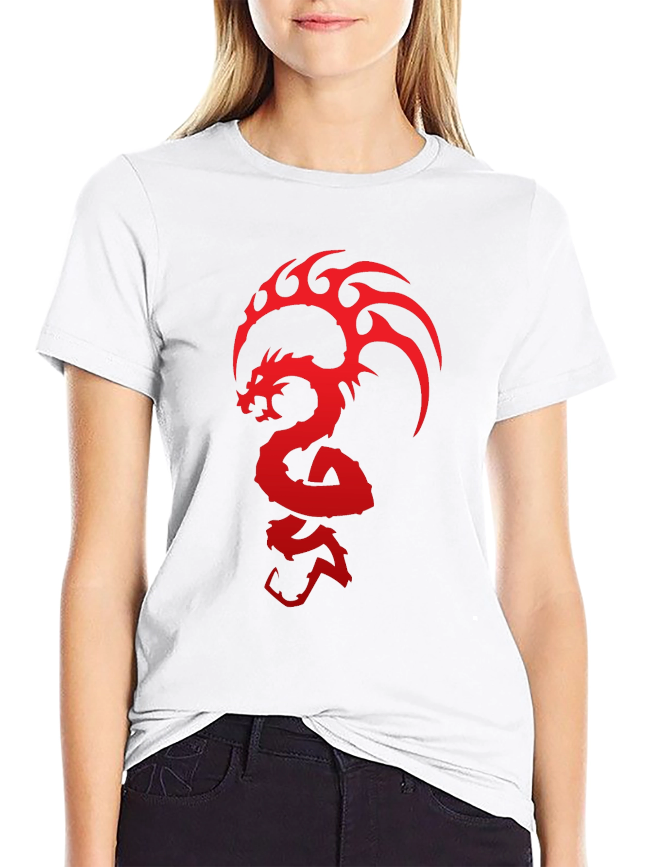 Black Dragon Graphic T-Shirt - Bold Red Design on Black Cotton Tee view 9