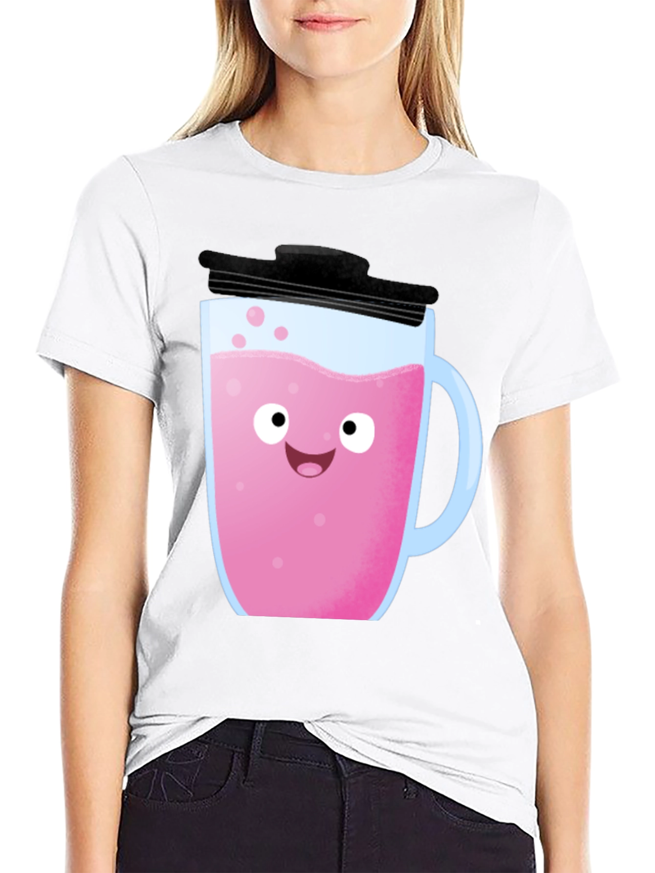Black Cute Pink Drink Graphic Tee - Fun Kawaii Style! view 9