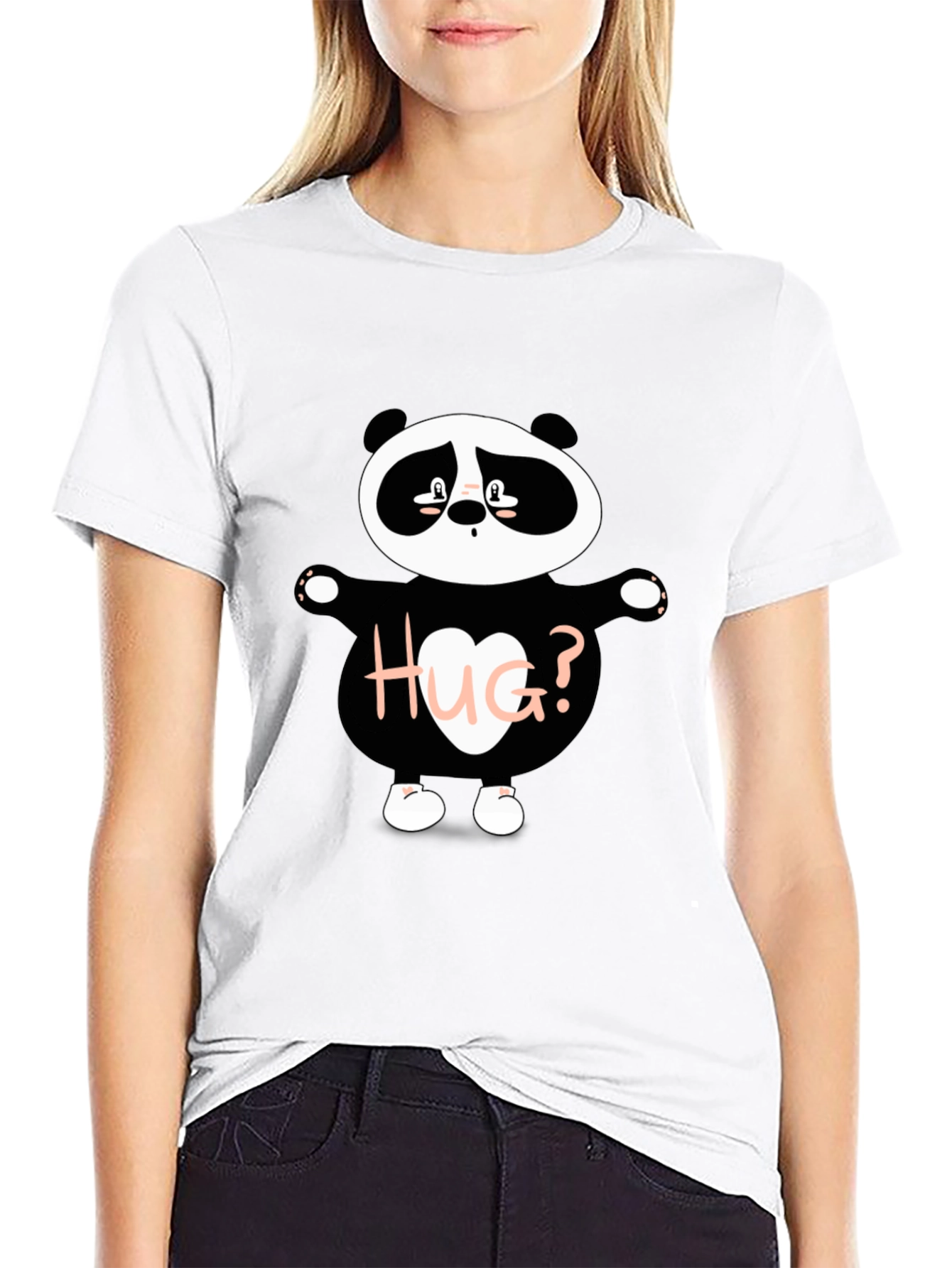 Black Cute Panda 'Hug?' Graphic T-Shirt view 9