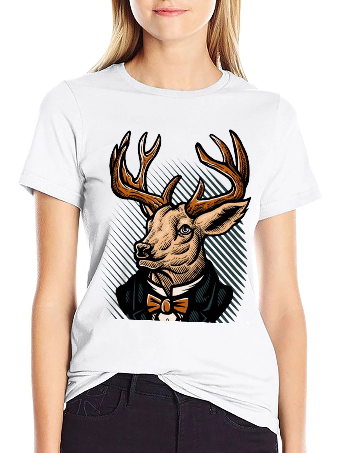 Black Dapper Deer T-Shirt - Elegant Animal Graphic Tee view 9