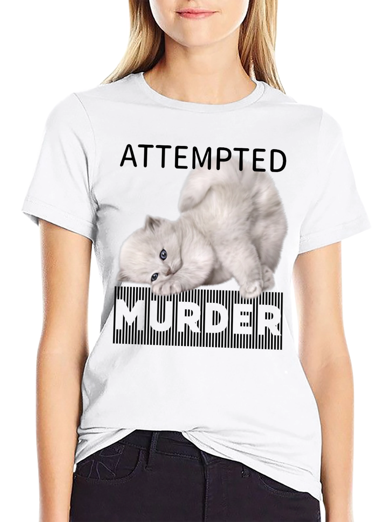 Black Attempted Murder Kitten T-Shirt - Funny Cat Lover Tee view 9