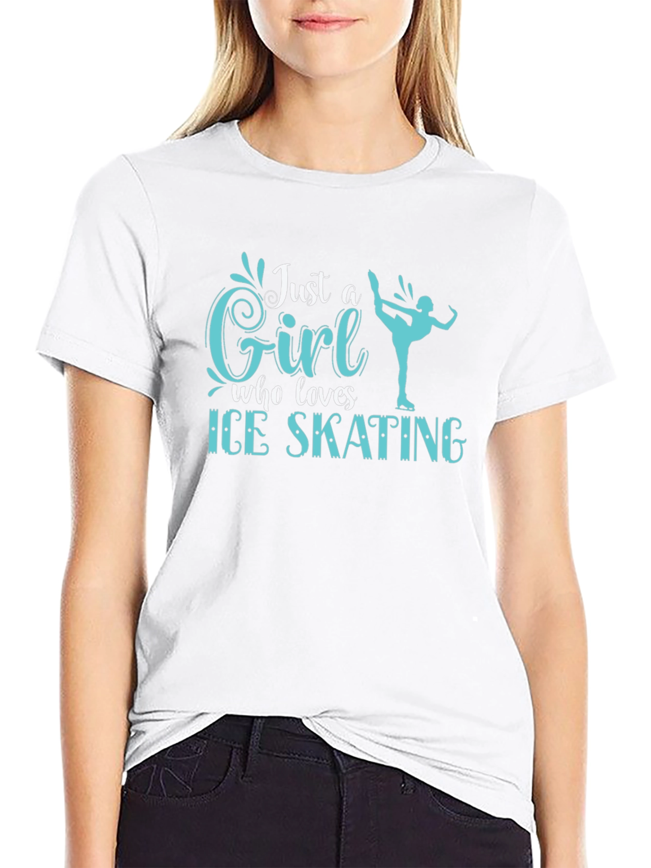 Black Just a Girl Who Loves Ice Skating T-Shirt view 9