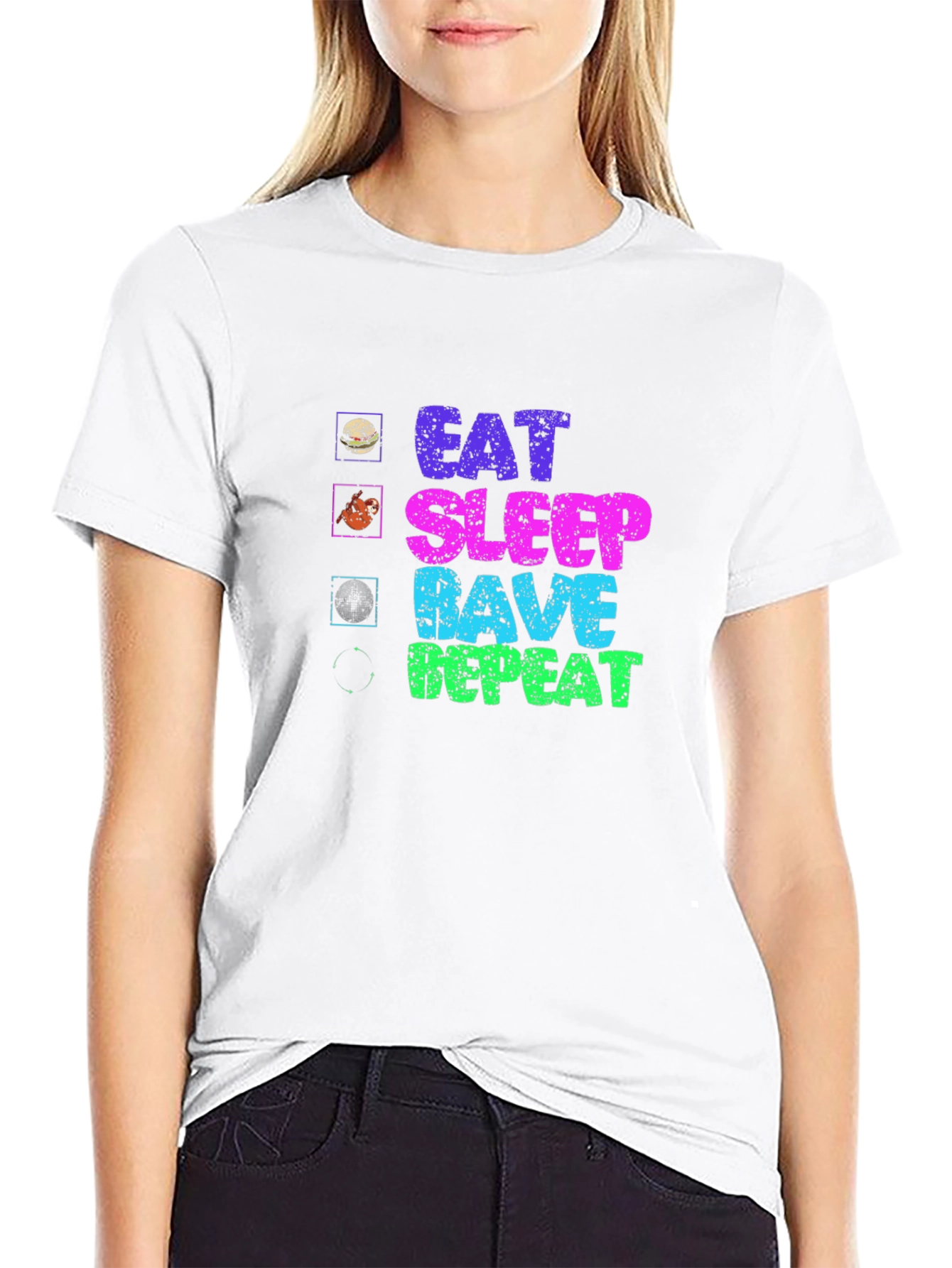 Black Eat Sleep Rave Repeat Graphic Tee view 9