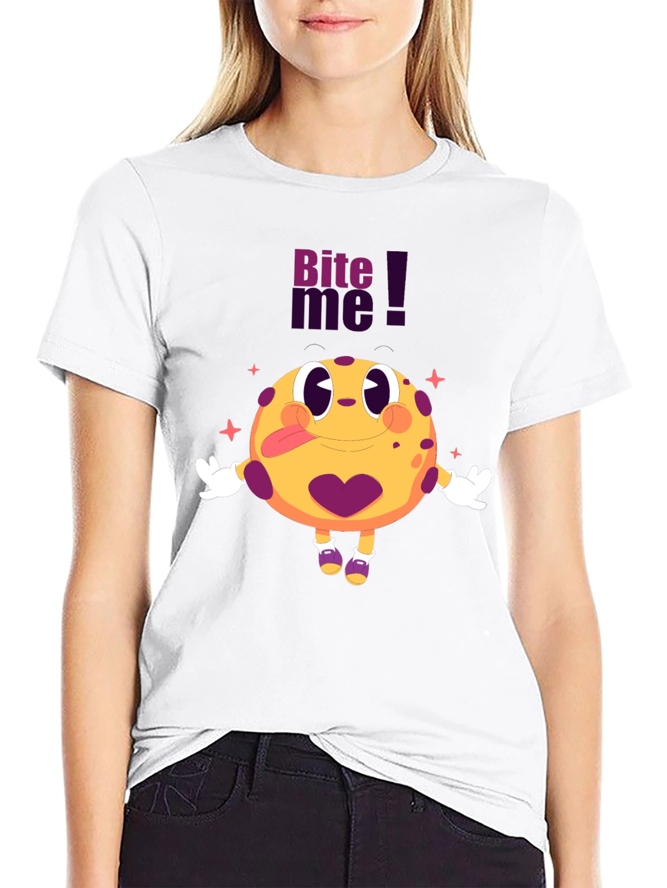 Black Bite Me Cartoon Graphic Black T-Shirt view 9