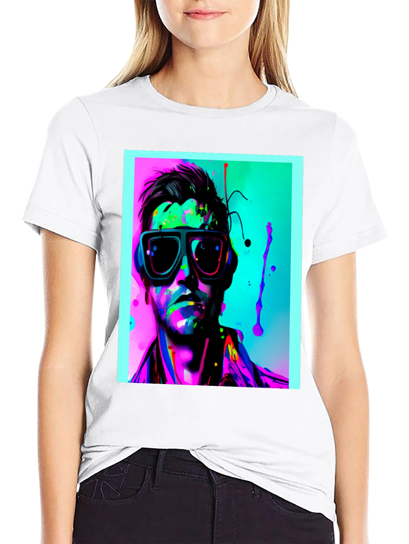 Black Neon Splash Portrait T-Shirt view 9