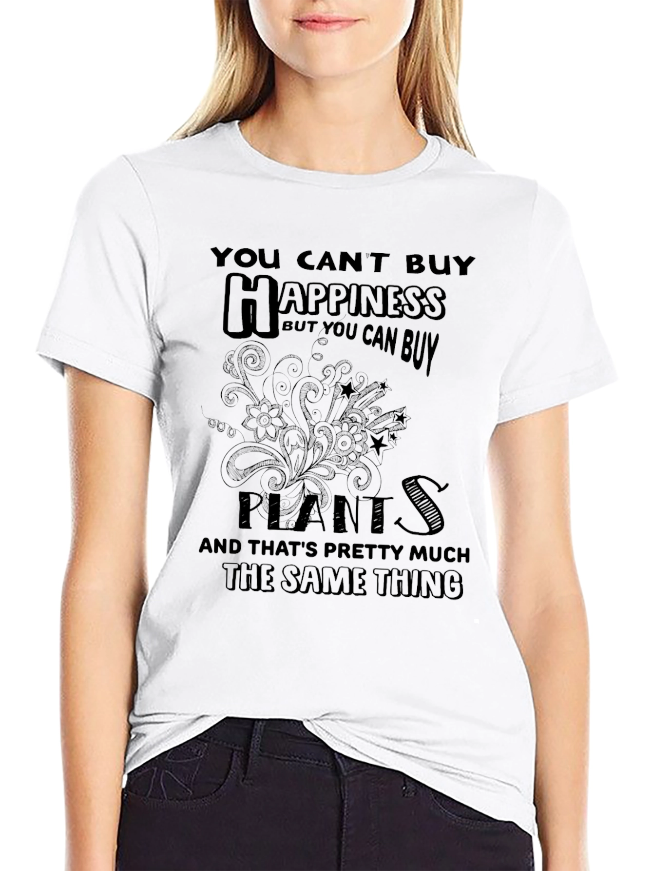 Black Funny Plants T-Shirt - You Can't Buy Happiness view 9