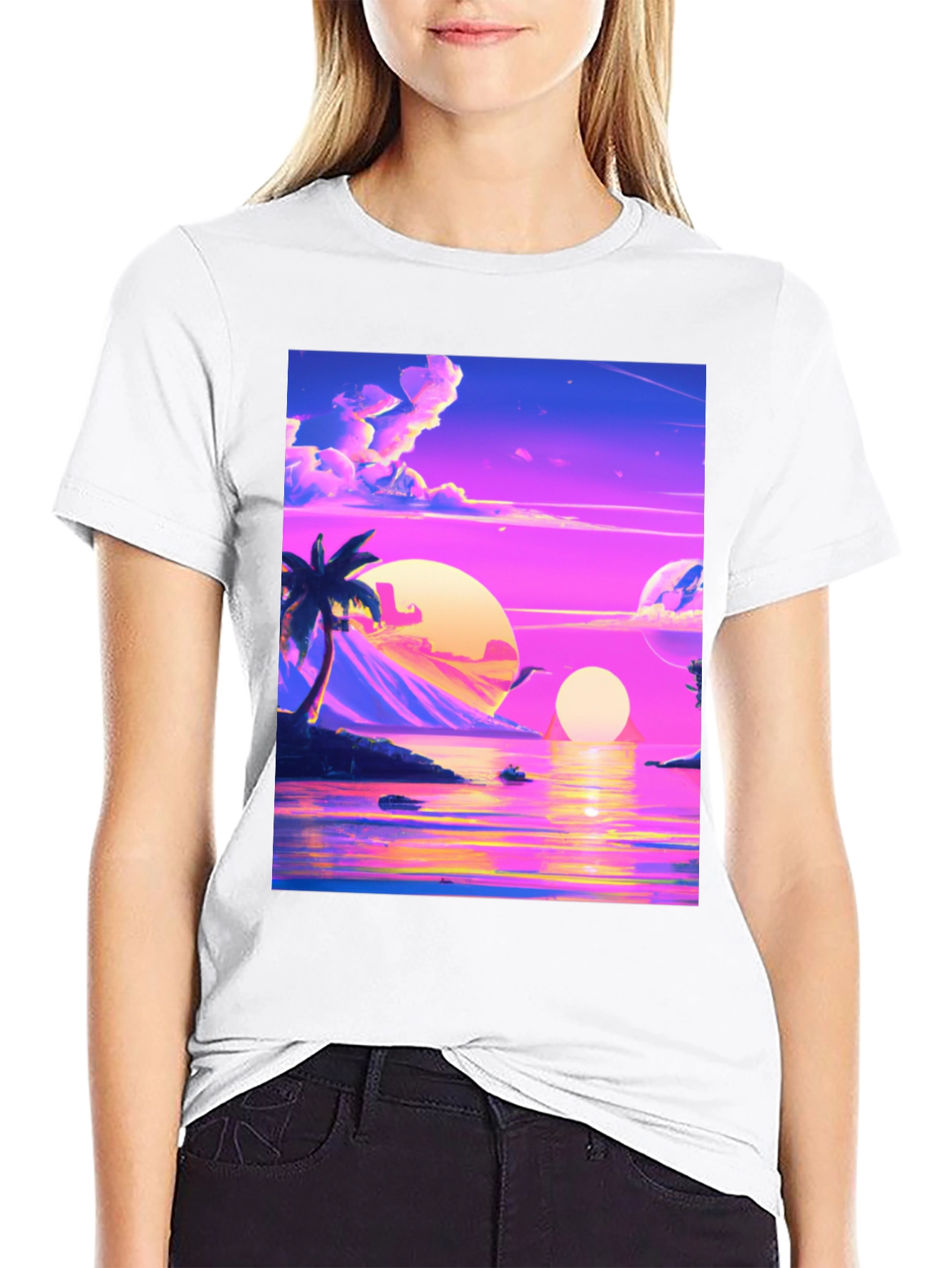 Black Vaporwave Sunset T-Shirt - Black view 9