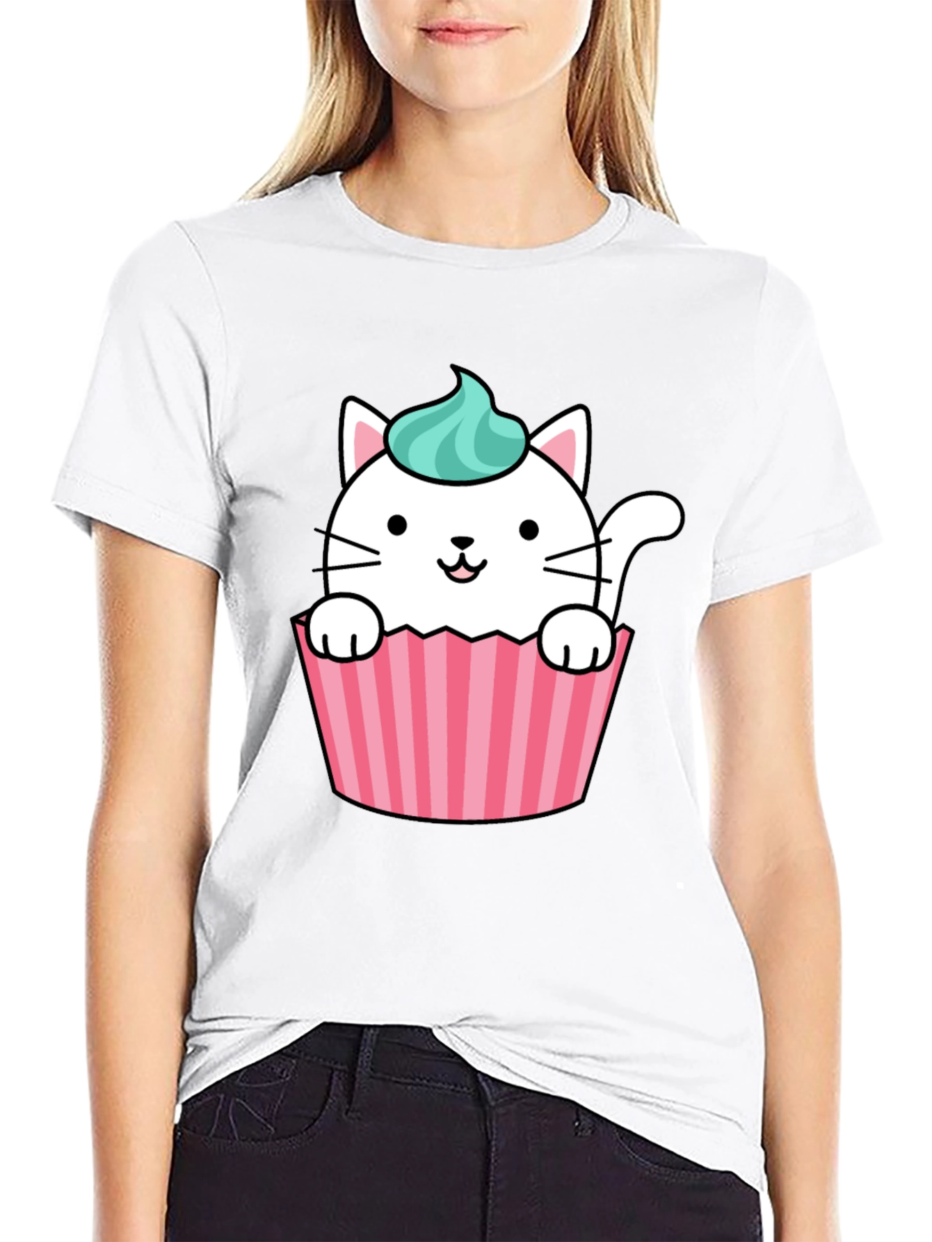 Black Cute Cupcake Cat Graphic Tee - Black view 9