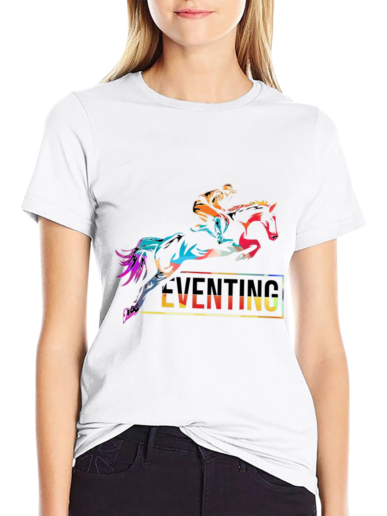 Black Eventing Horse Rider Graphic Tee - Black Cotton T-Shirt view 9