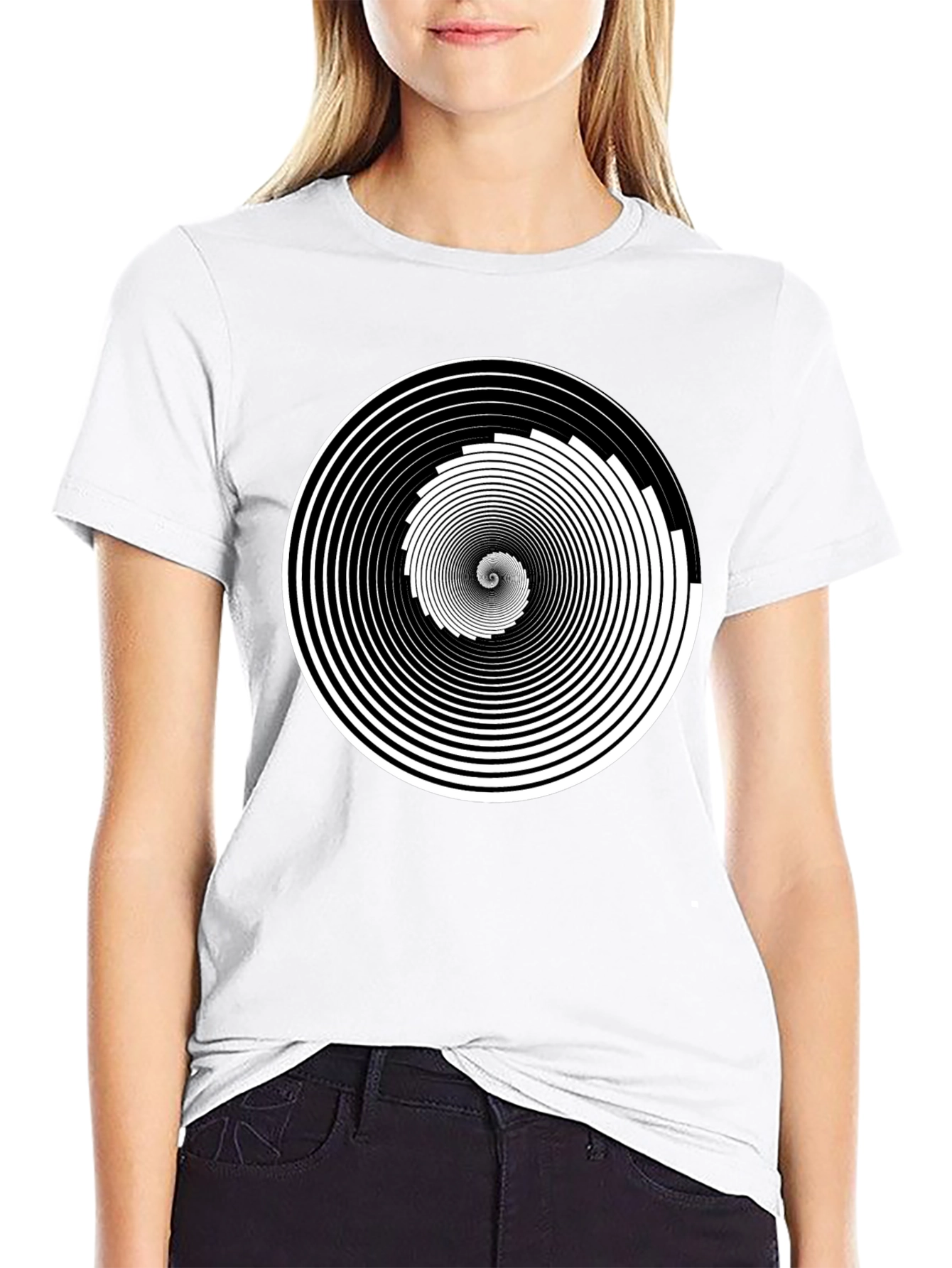 Black Hypnotic Spiral Graphic Tee - Black Cotton Crew Neck view 9